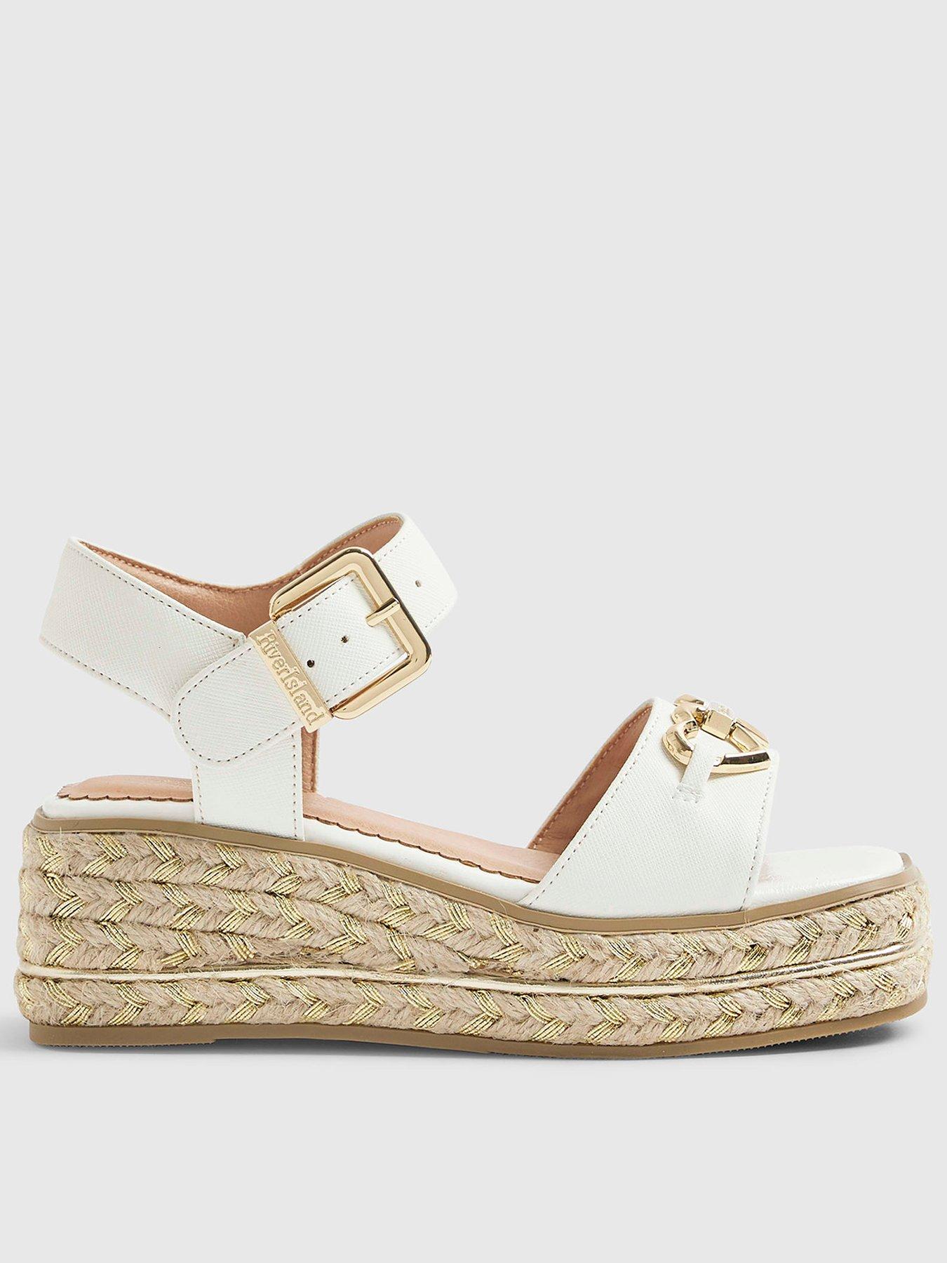 River Island Older Girls Heart Wedge Sandals, White, Size 13 Younger