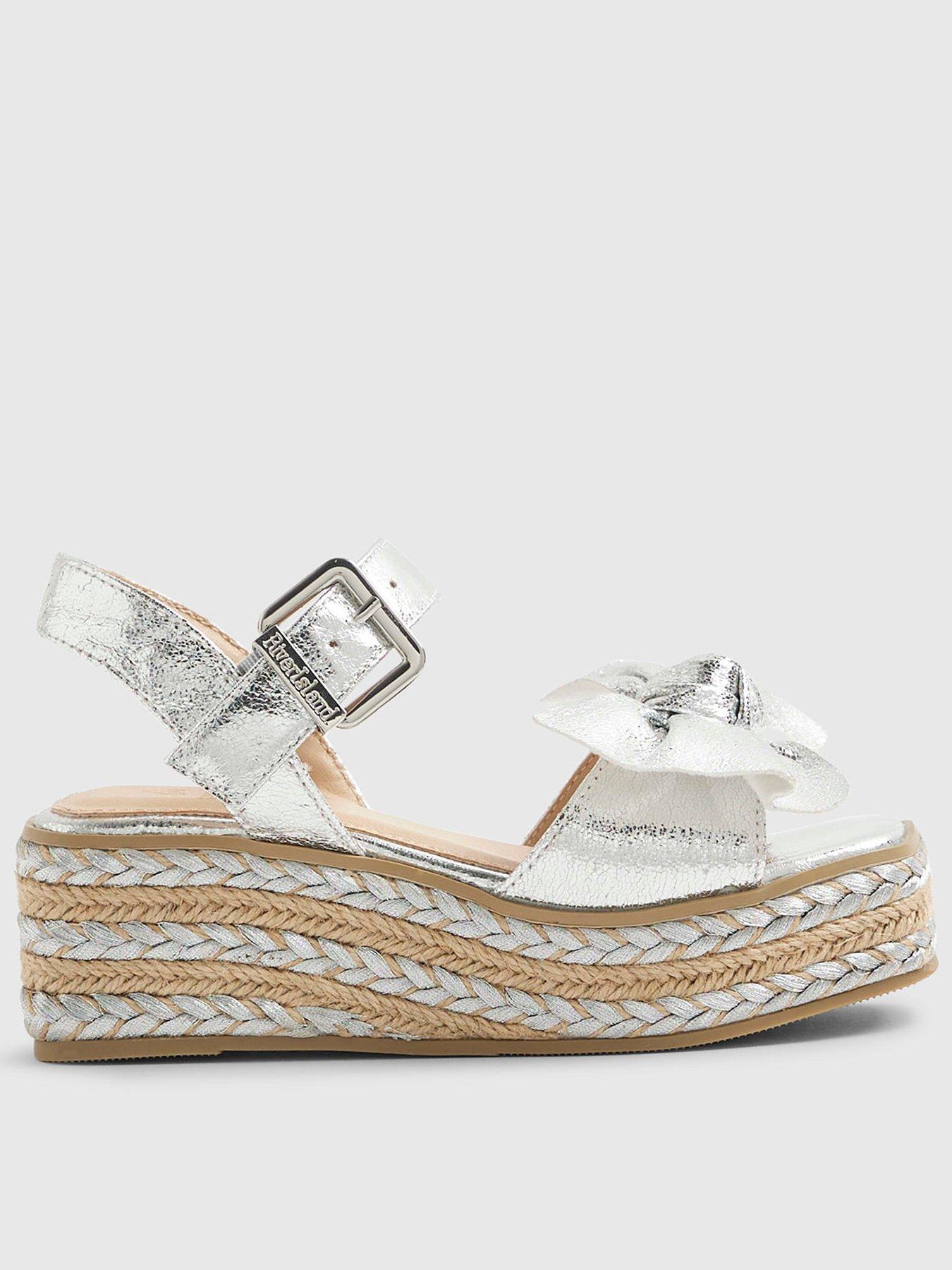 River Island Older Girls Metallic Bow Wedge Sandals - Silver