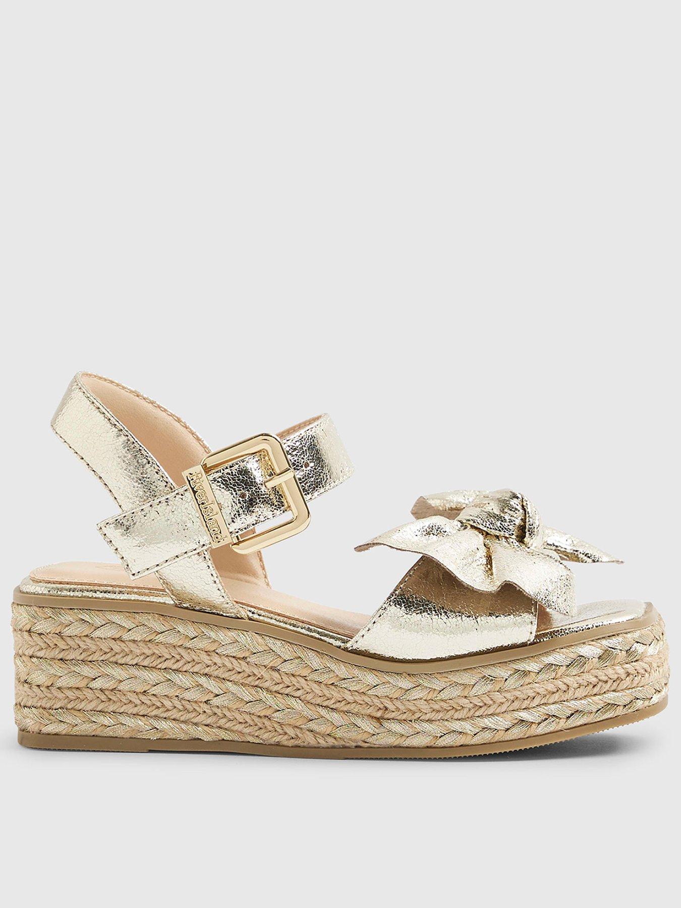 River Island Older Girls Metallic Bow Wedge Sandals - Gold