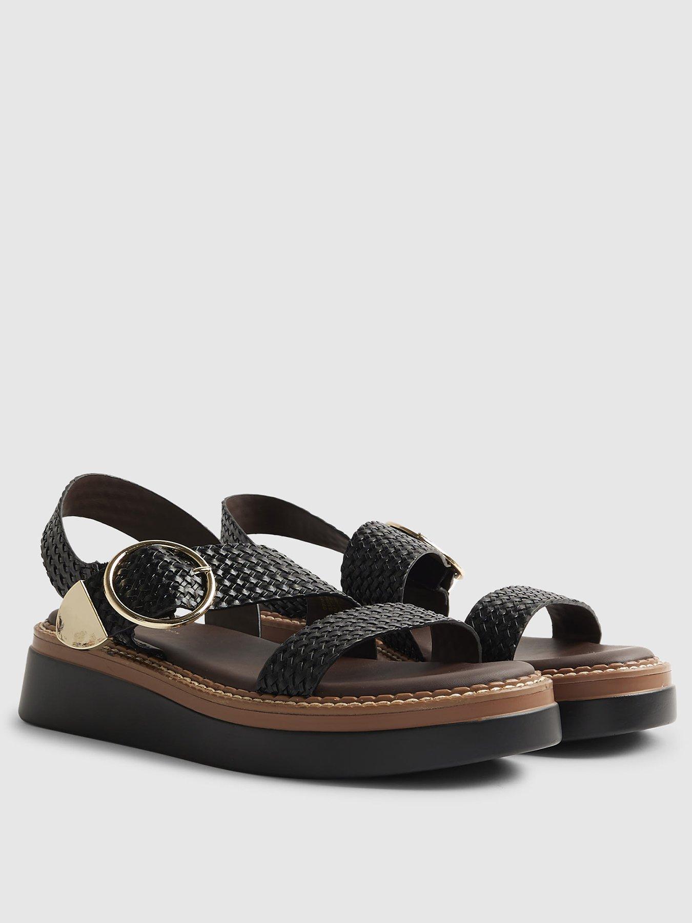 Image 3 of 6 of River Island Wide 2 Part Ring Buckle Flatform Sandals - Black