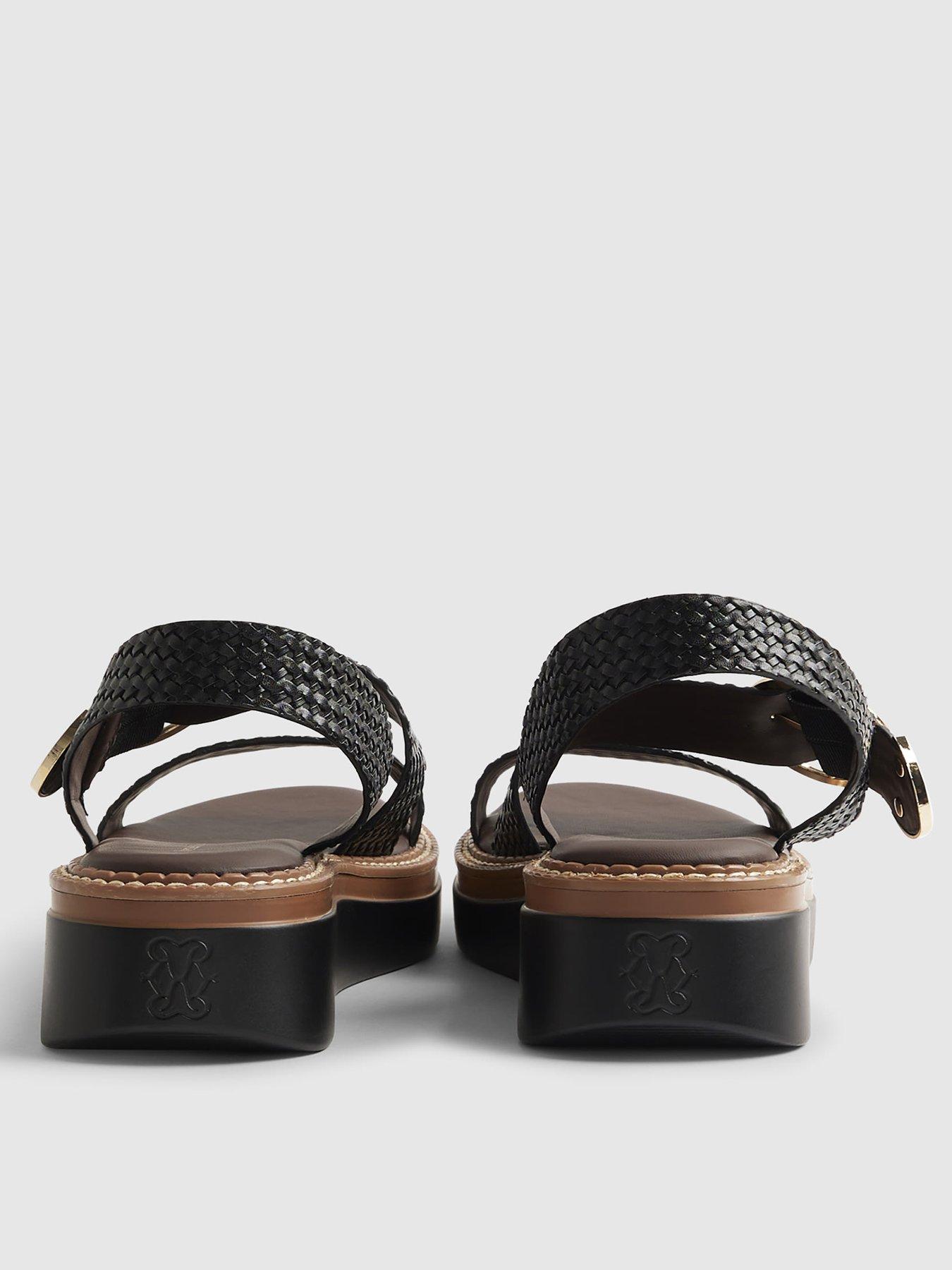 Image 4 of 6 of River Island Wide 2 Part Ring Buckle Flatform Sandals - Black