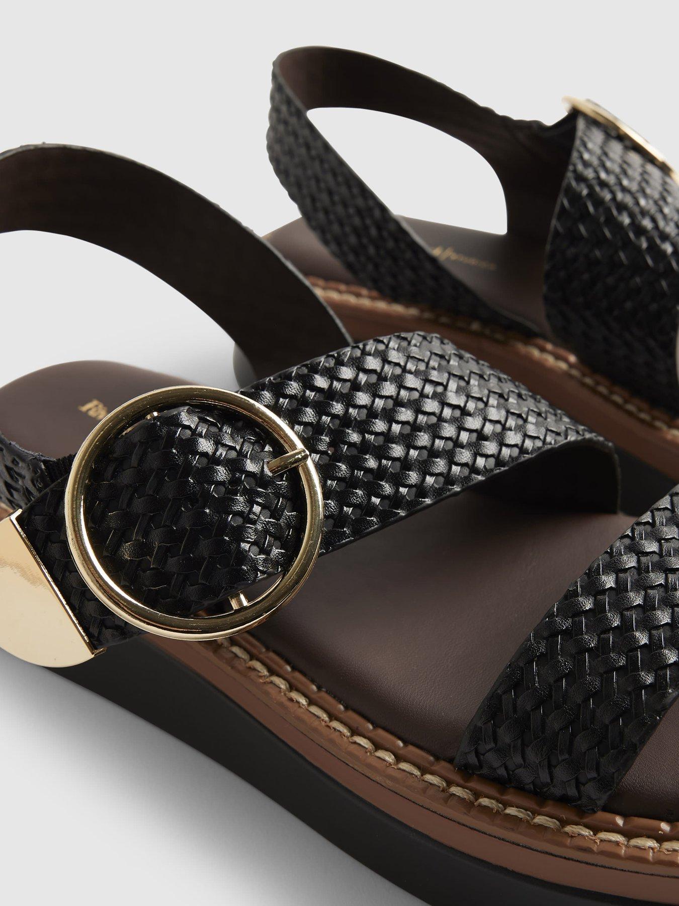 Image 6 of 6 of River Island Wide 2 Part Ring Buckle Flatform Sandals - Black
