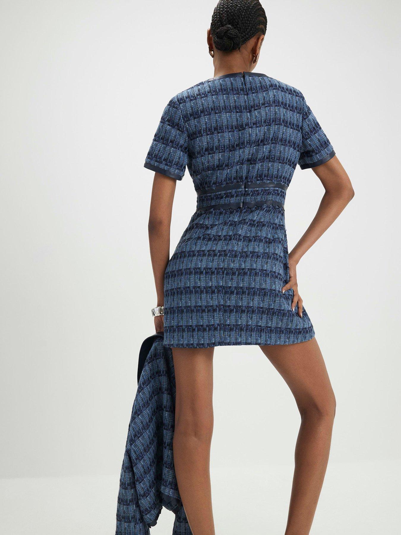 River Island Faux Leather Scallop Boucle Mini Dress - Blue | Very