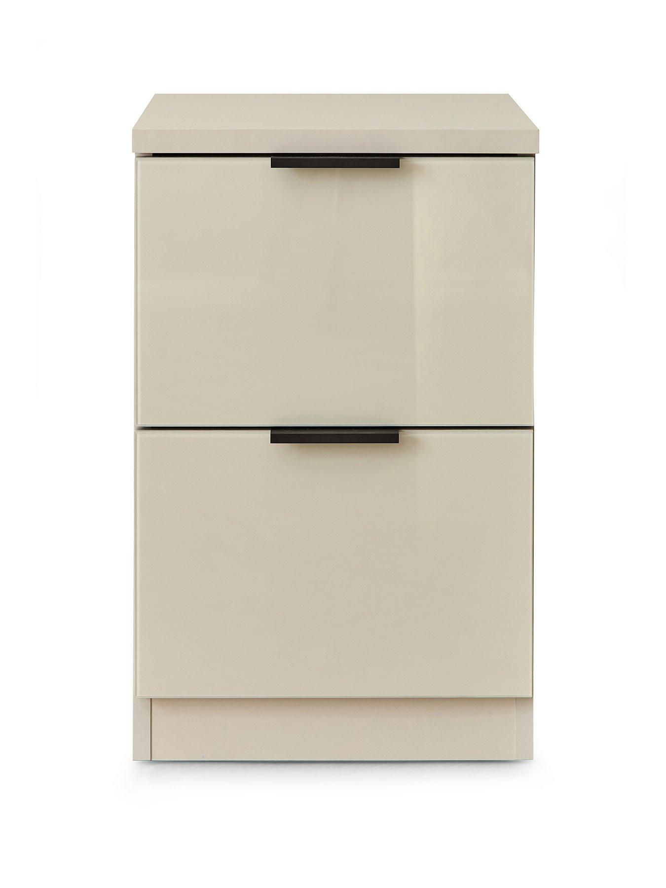 Image 2 of 6 of The Very Collection Palma Glass 2 Drawer Bedside Chest - Oatmeal