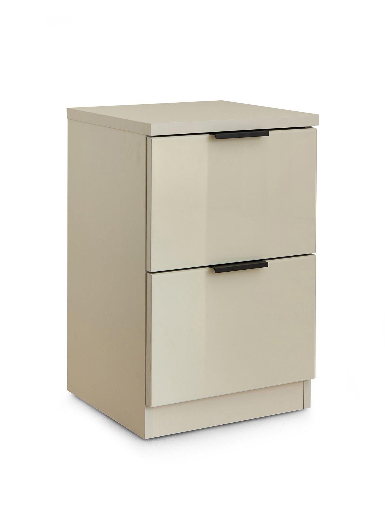 Image 3 of 6 of The Very Collection Palma Glass 2 Drawer Bedside Chest - Oatmeal