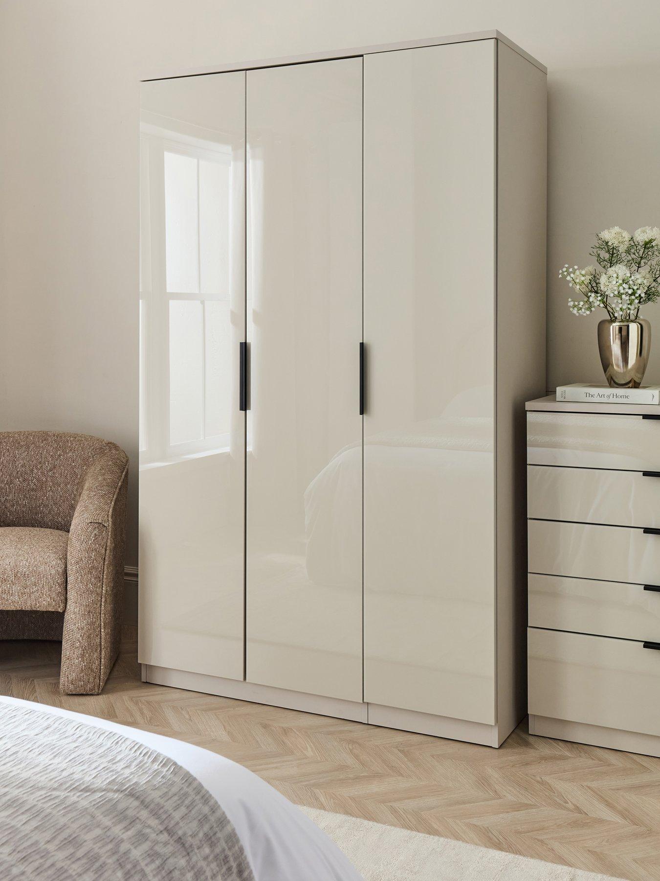 The Very Collection Palma Glass 3 Door Wardrobe - Oatmeal