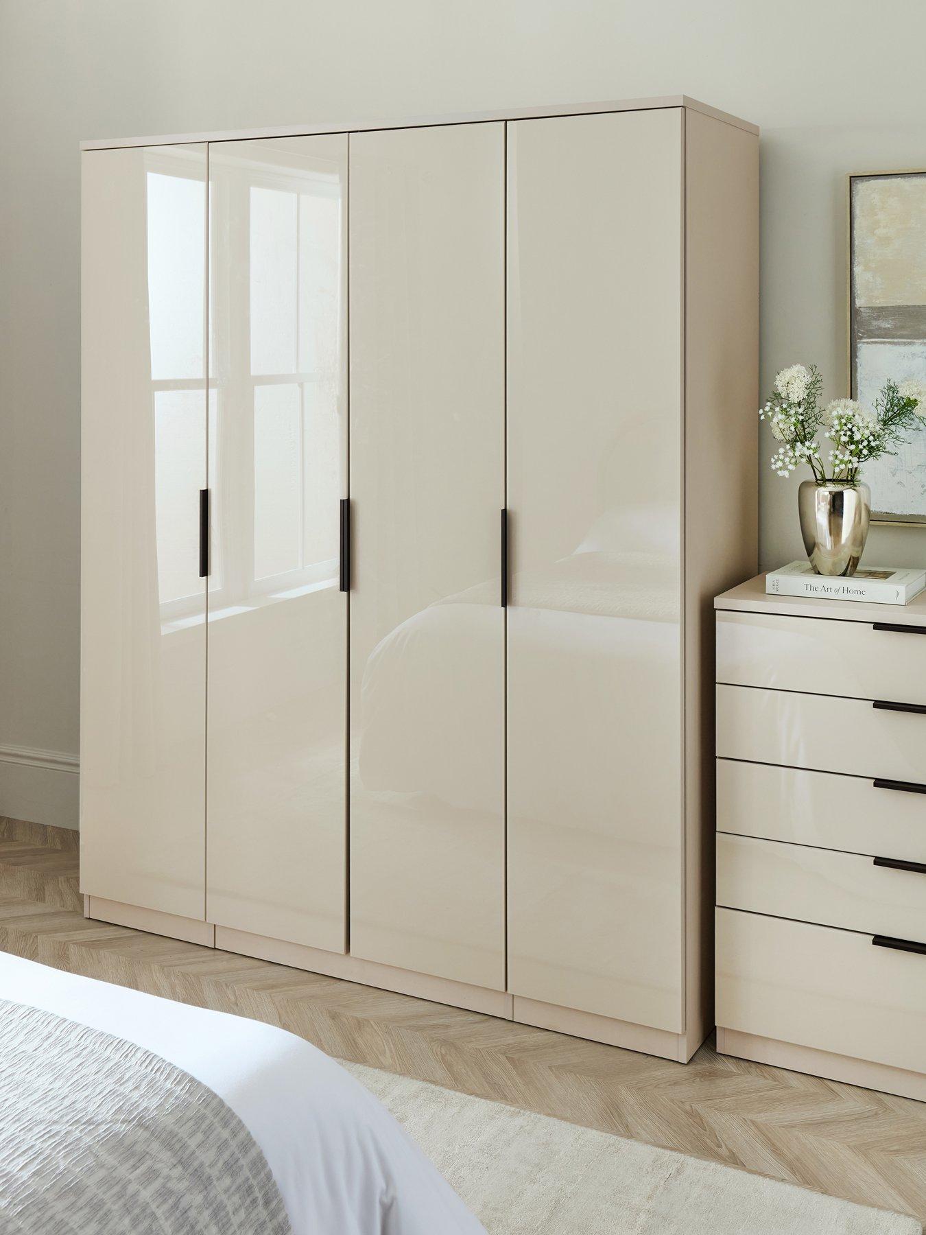 The Very Collection Palma Glass 4 Door Wardrobe - Oatmeal