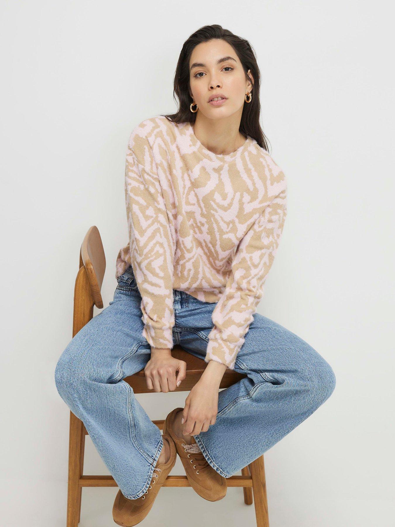 River Island: Long Sleeve Zebra Cosy Top - Pink