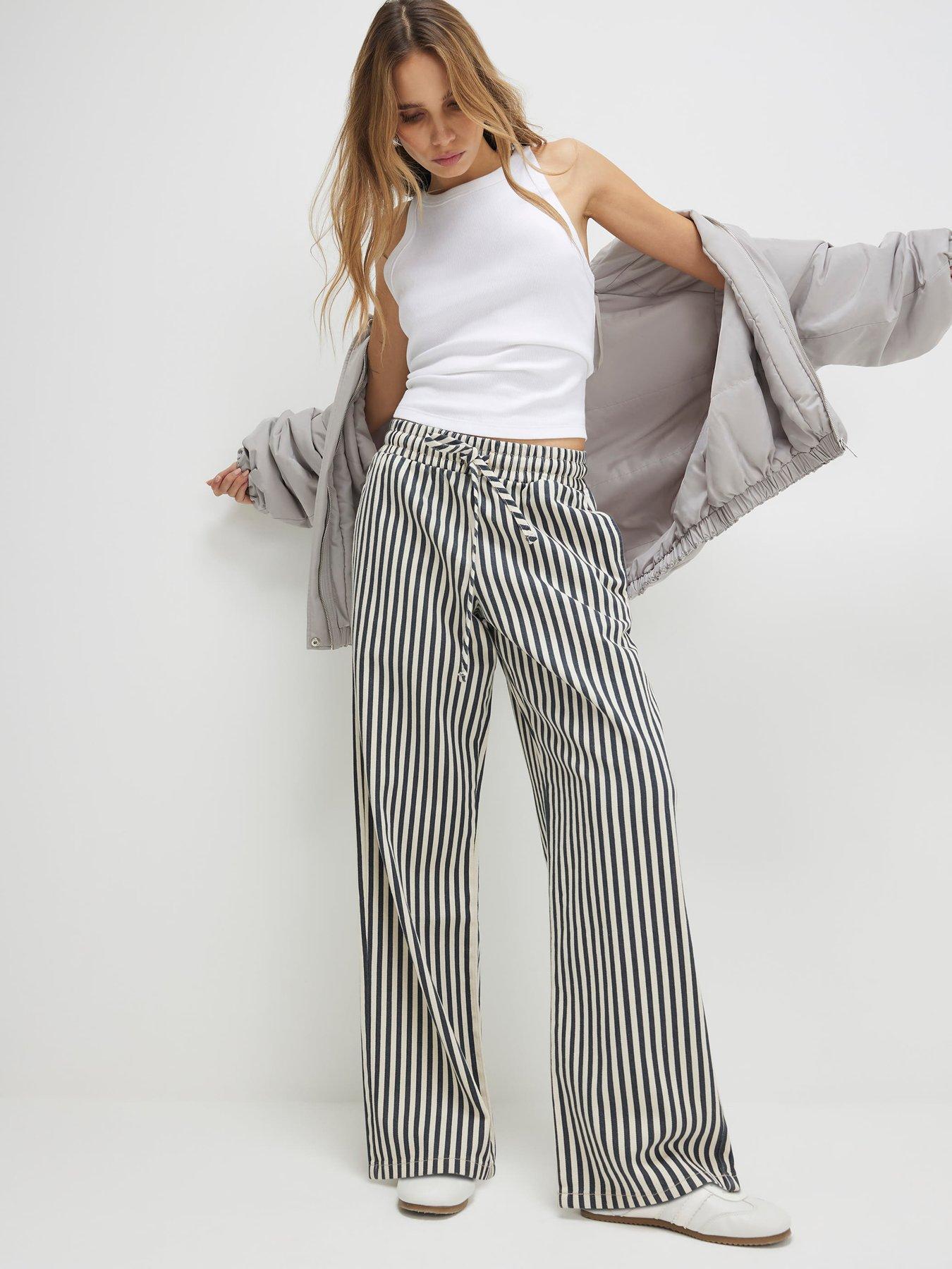 River Island Wide Leg Striped Trousers - White