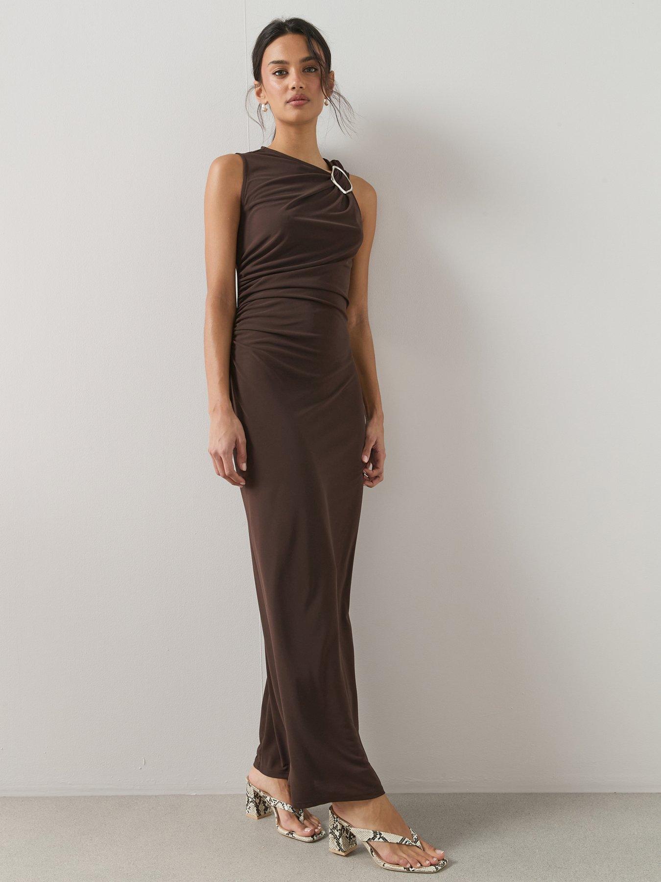 brown maxi dress uk Kyrissa | Brown High-Neck Maxi Dress With Gathered-Detailing  Club L London