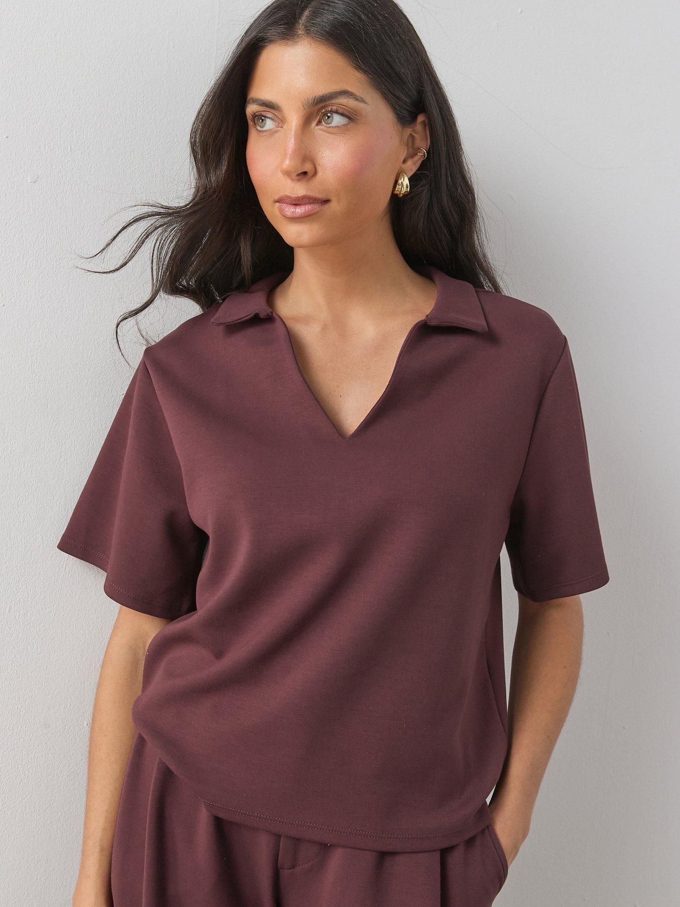 The Very Collection Soft Touch Short Sleeve Collar Detail Sweatshirt Co-Ord - Brown