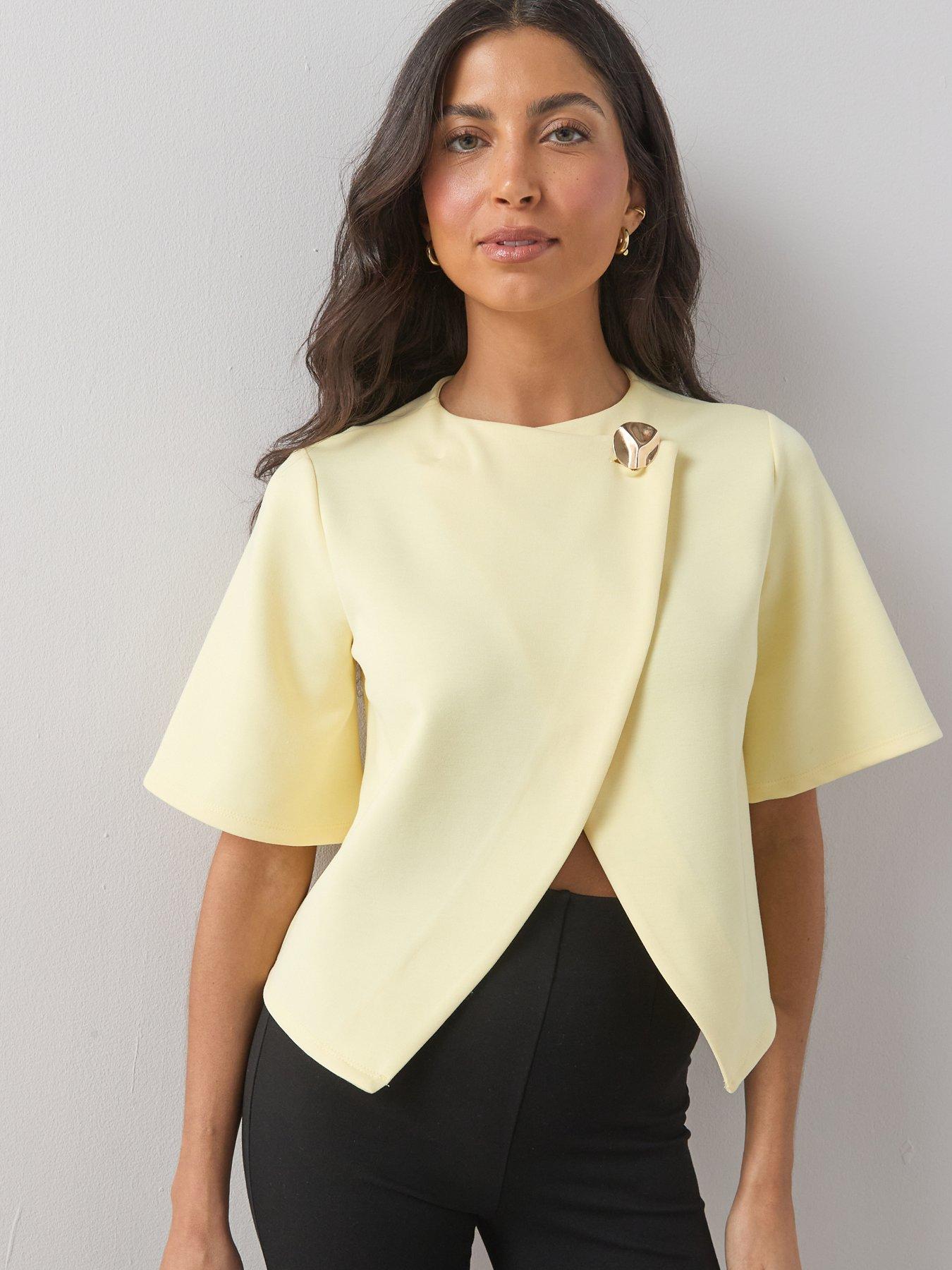 The Very Collection Button Wrap Short Sleeve Boxy Top - Yellow