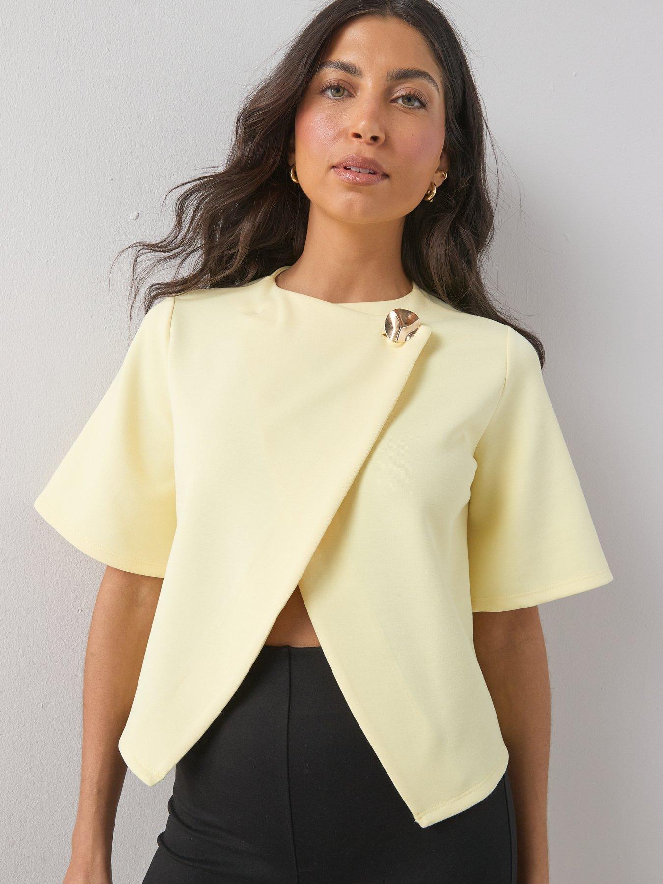The Very Collection Button Wrap Short Sleeve Boxy Top - Yellow | Very