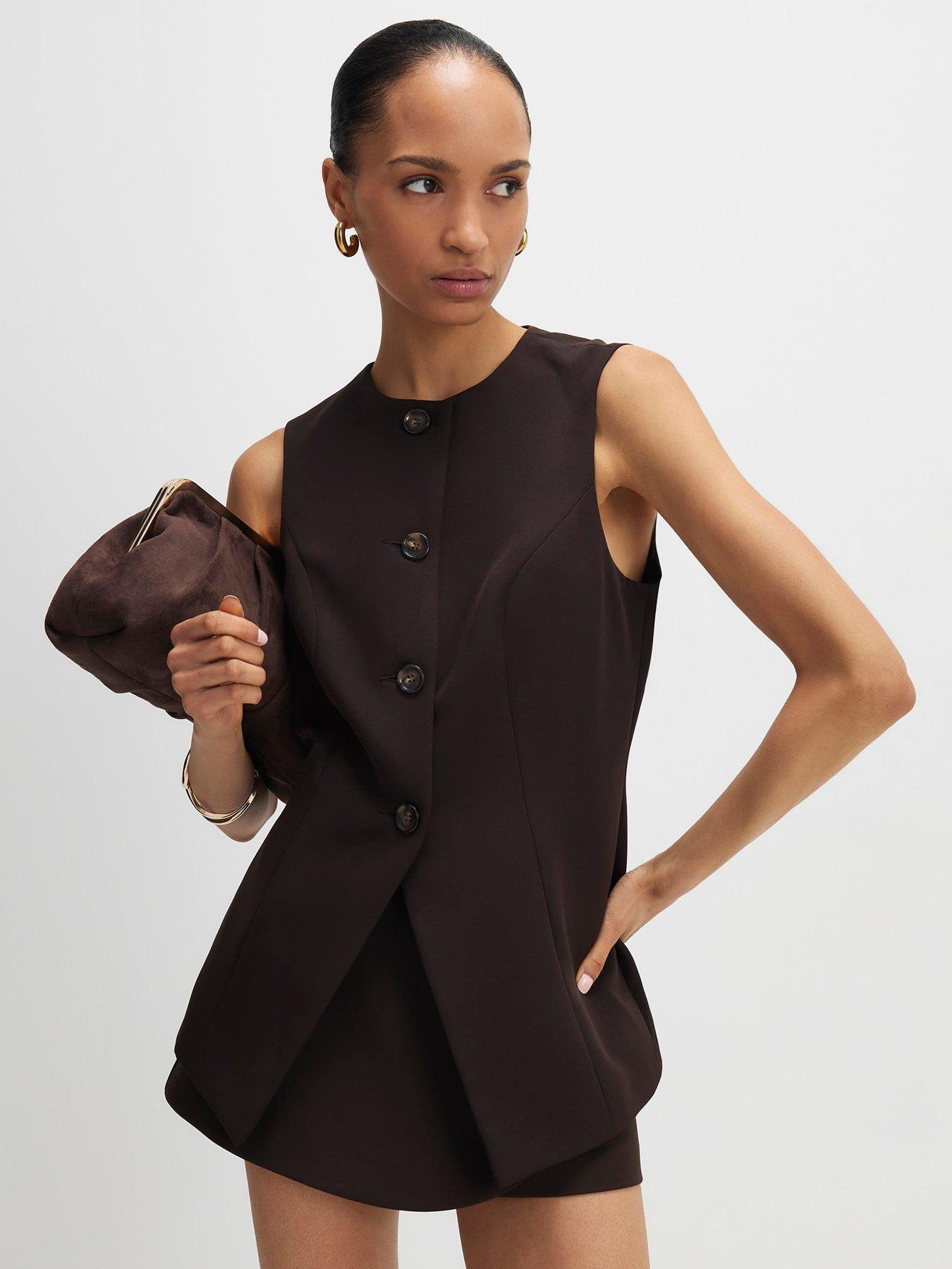 REVERBERATE LONG TAILORED WAISTCOAT ブラウン River Island Brown Longline Tailored Waistcoat - Brown | Very
