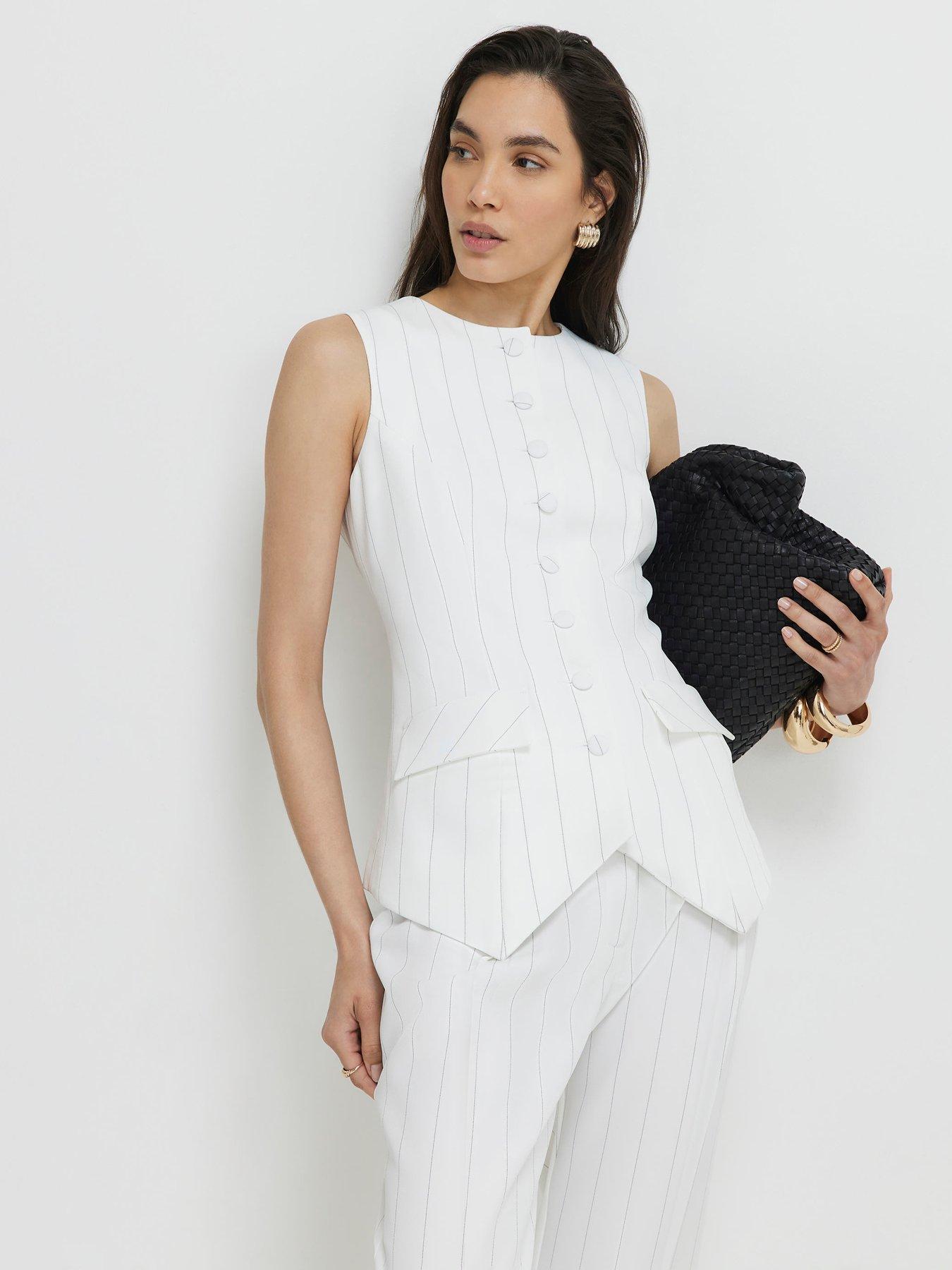 River Island Short Stripe Co-ord Longline Waistcoat - Cream
