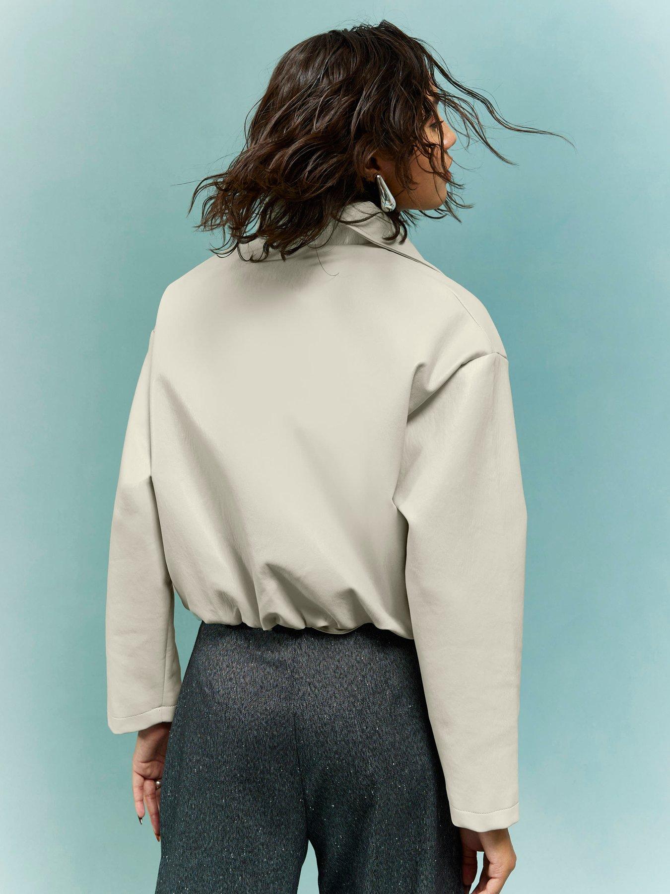 Image 2 of 4 of River Island Bubble Hem Padded Pu Bomber - Cream