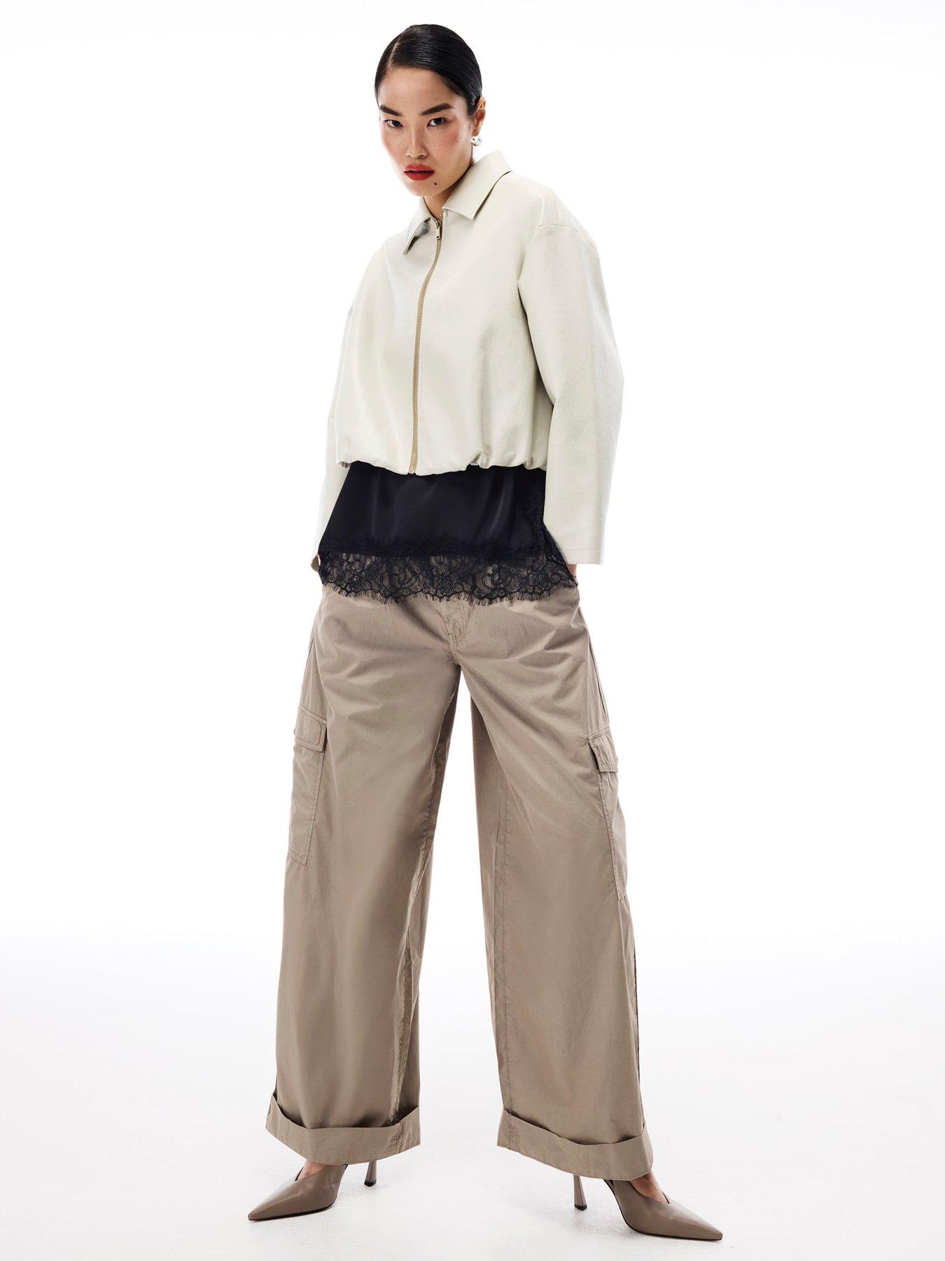 Image 3 of 4 of River Island Bubble Hem Padded Pu Bomber - Cream