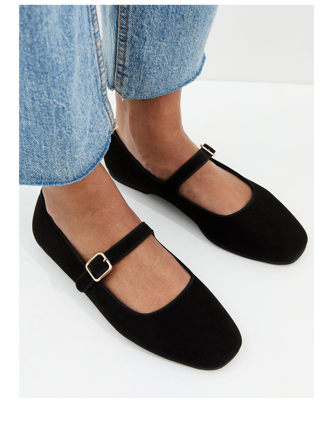 Image 2 of 5 of New Look Faux Suede Mary Jane Ballet Flats - Black