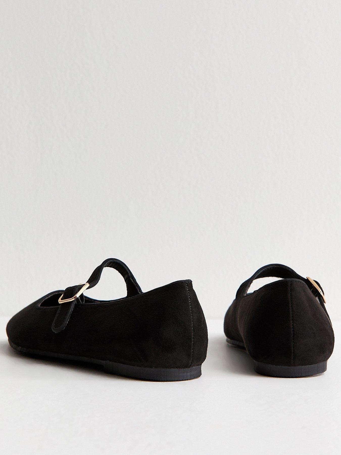Image 3 of 5 of New Look Faux Suede Mary Jane Ballet Flats - Black