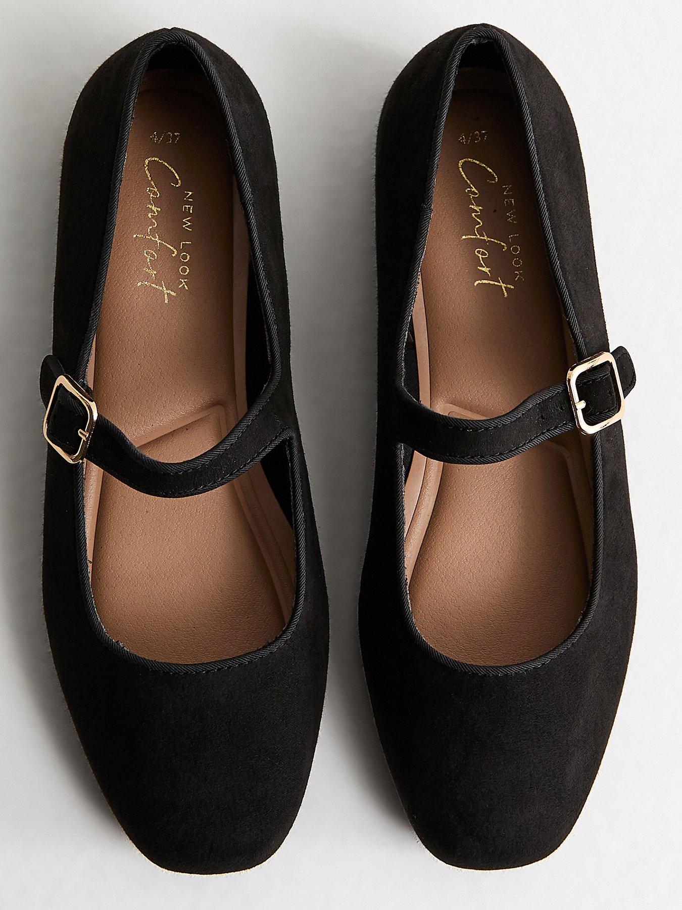 Image 4 of 5 of New Look Faux Suede Mary Jane Ballet Flats - Black