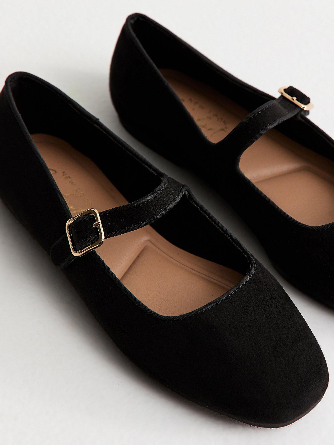 Image 5 of 5 of New Look Faux Suede Mary Jane Ballet Flats - Black