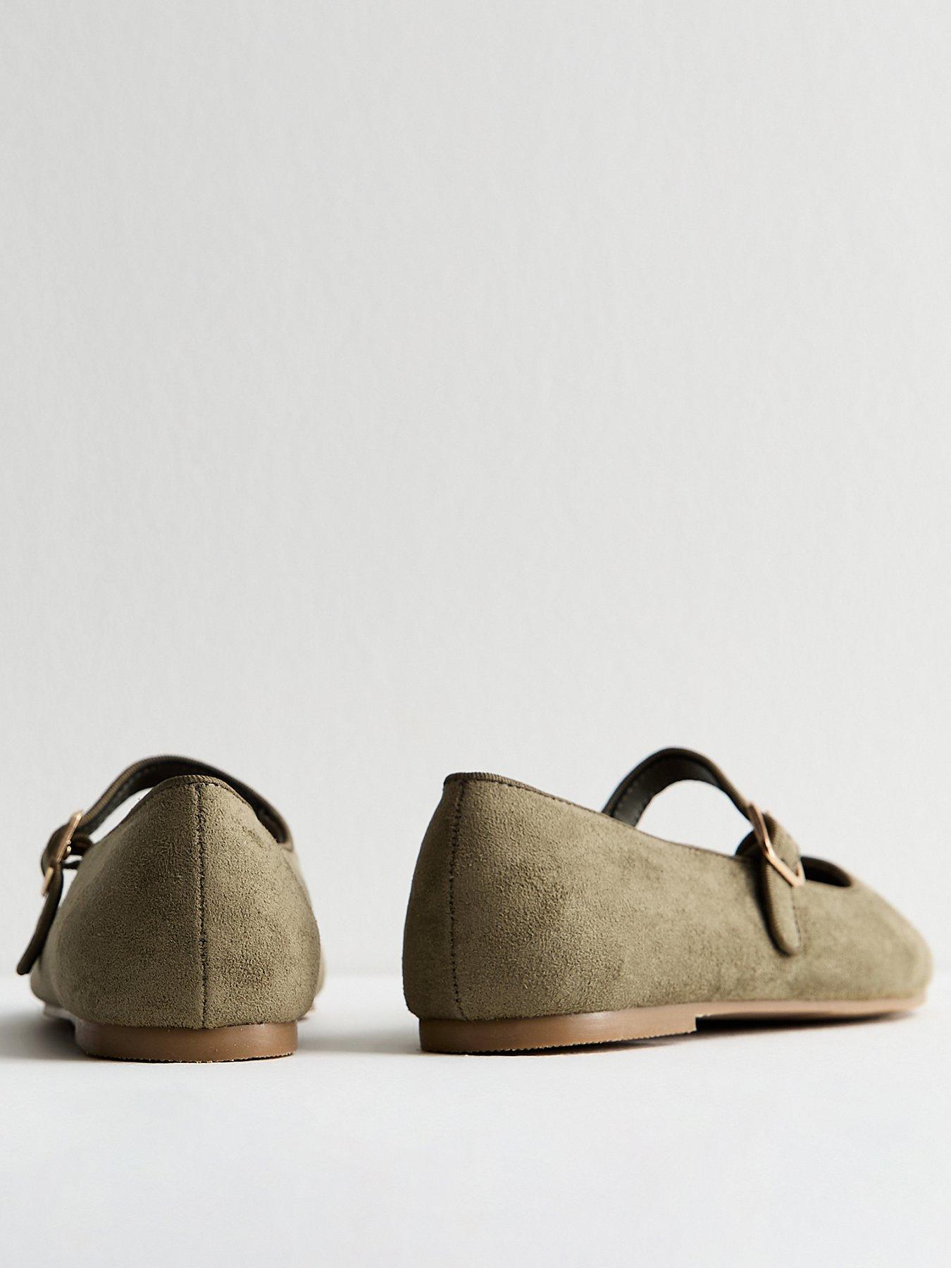 New Look Dark Khaki Faux Suede Mary Jane Ballet Flats - Green | Very