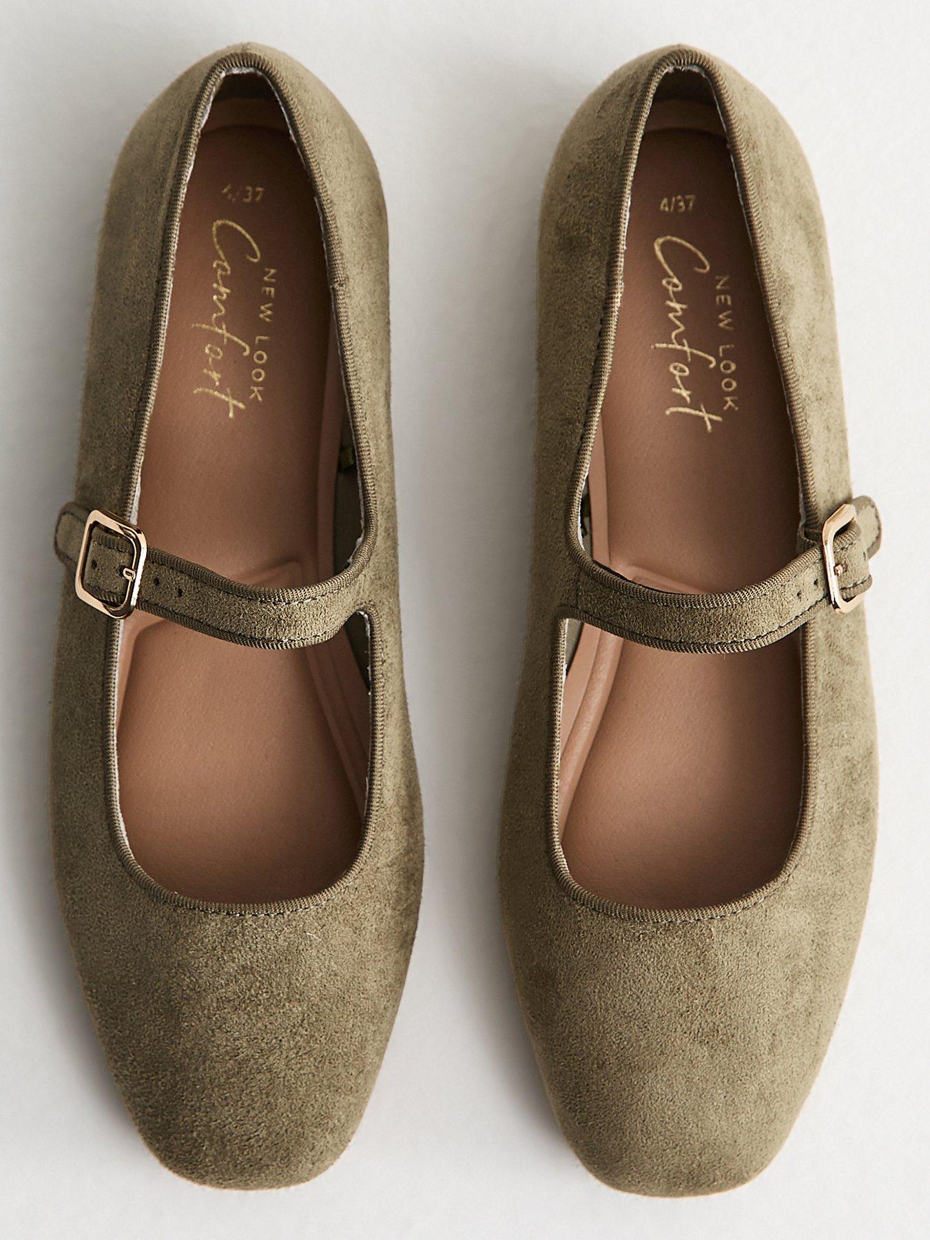 New Look Dark Khaki Faux Suede Mary Jane Ballet Flats - Green | Very