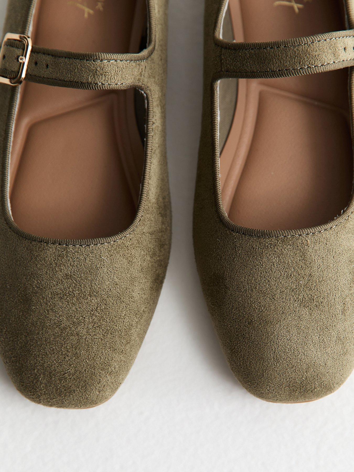 New Look Dark Khaki Faux Suede Mary Jane Ballet Flats - Green | Very