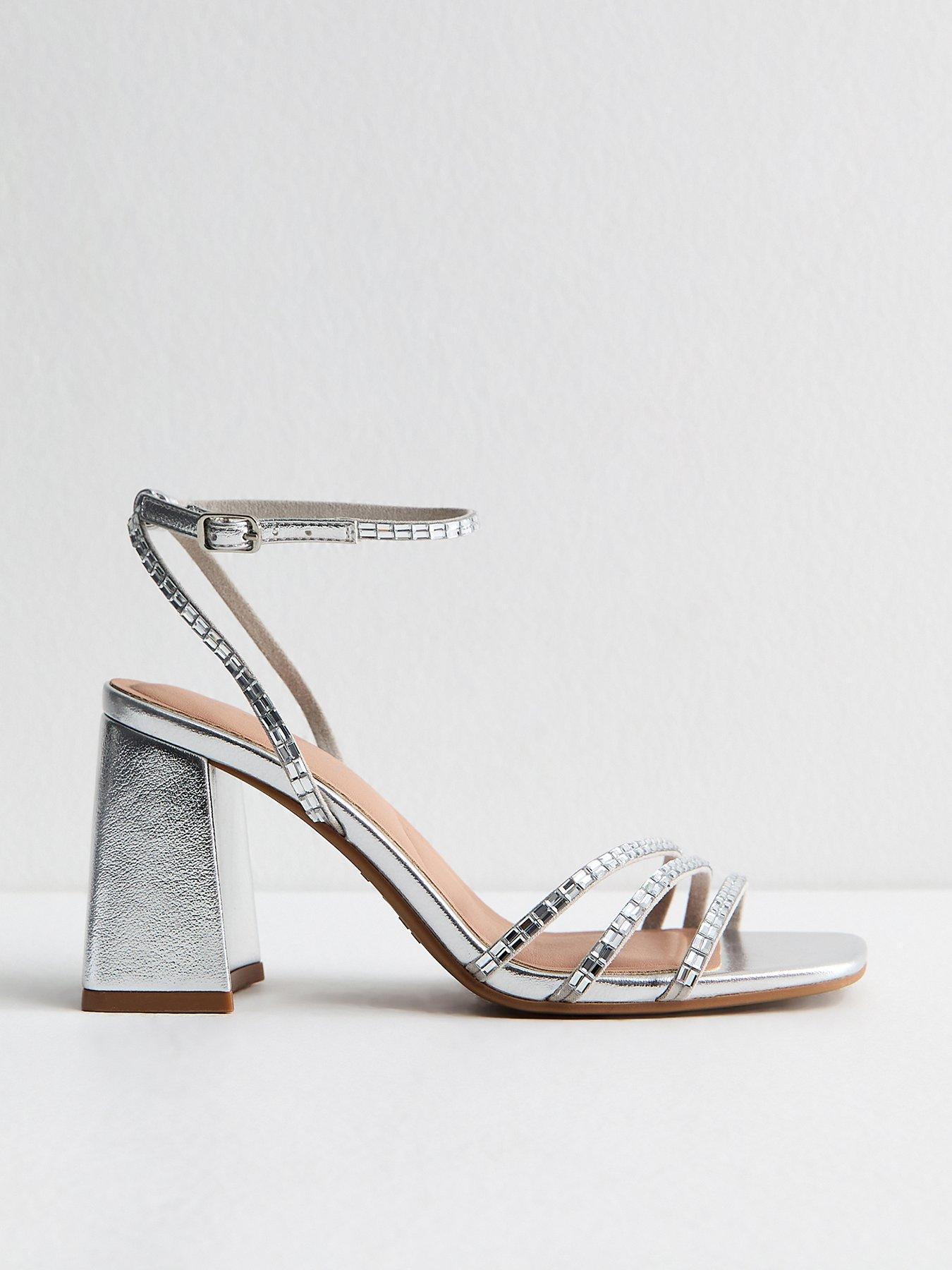 New Look Embellished Strappy Block Heel Sandals - Silver