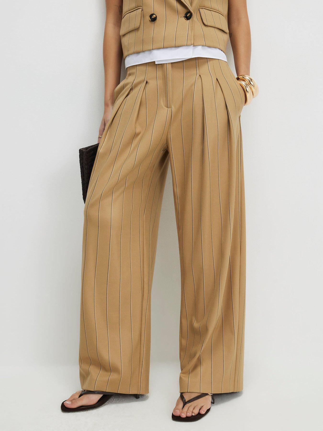 Image 1 of 4 of River Island Pinstripe Wide Leg Trouser - Beige