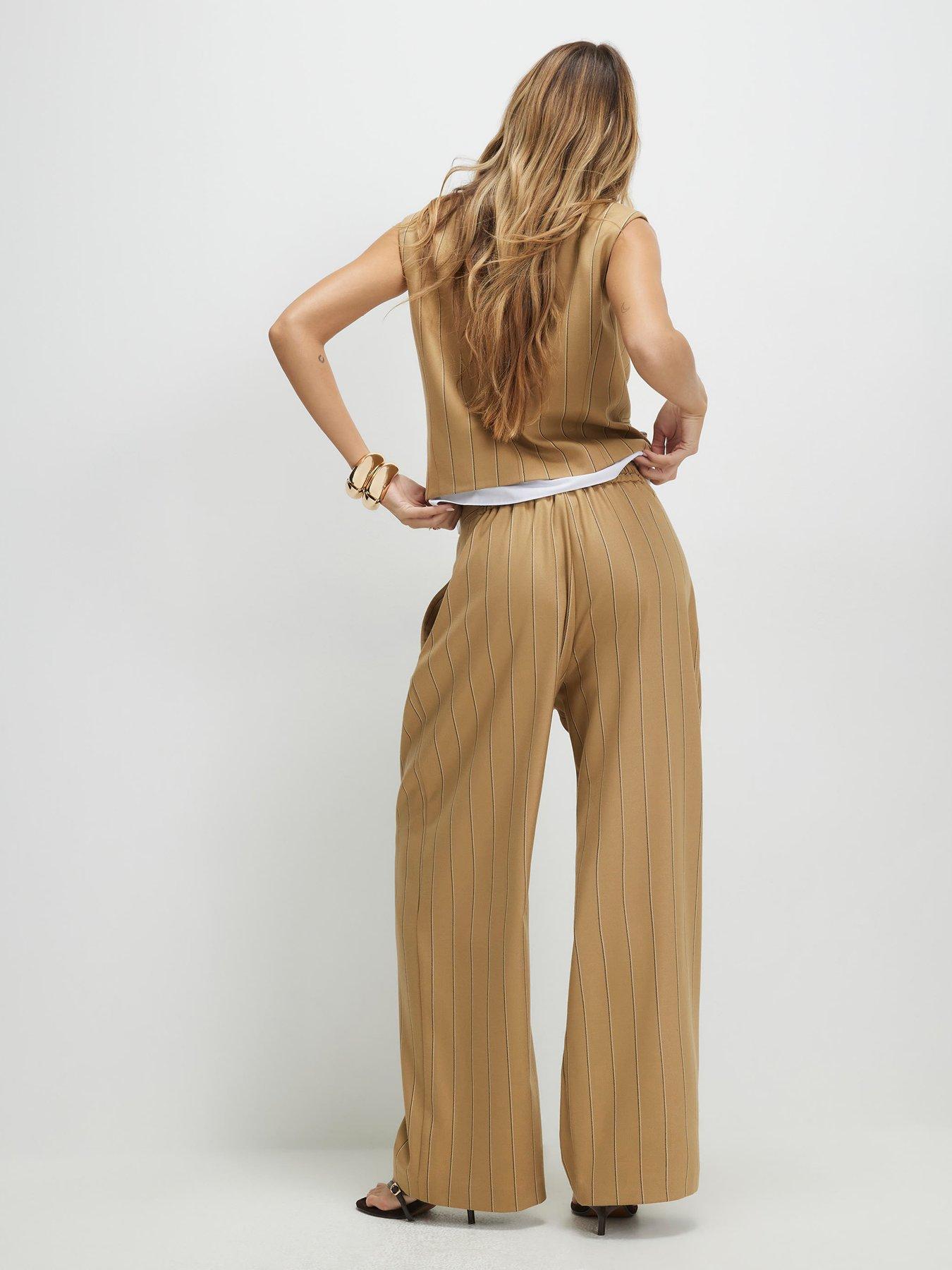 Image 2 of 4 of River Island Pinstripe Wide Leg Trouser - Beige