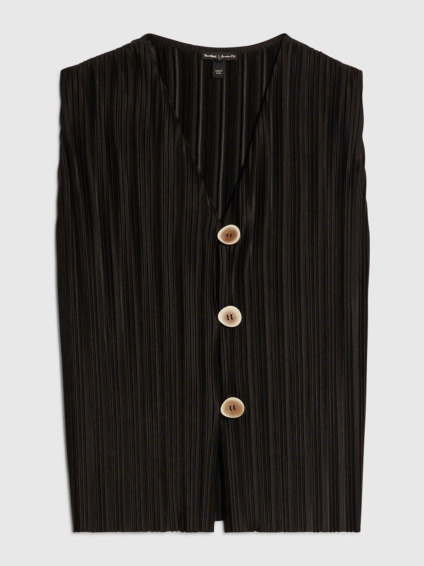 Image 6 of 6 of River Island Black Sl Plisse Waistcoat Co-ord