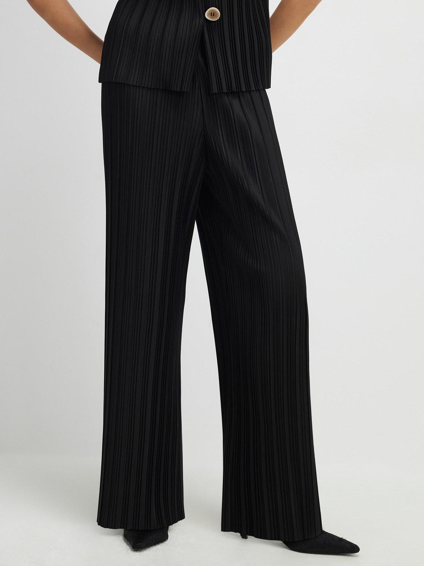 River Island Plisse Wide Leg Trouser - Black