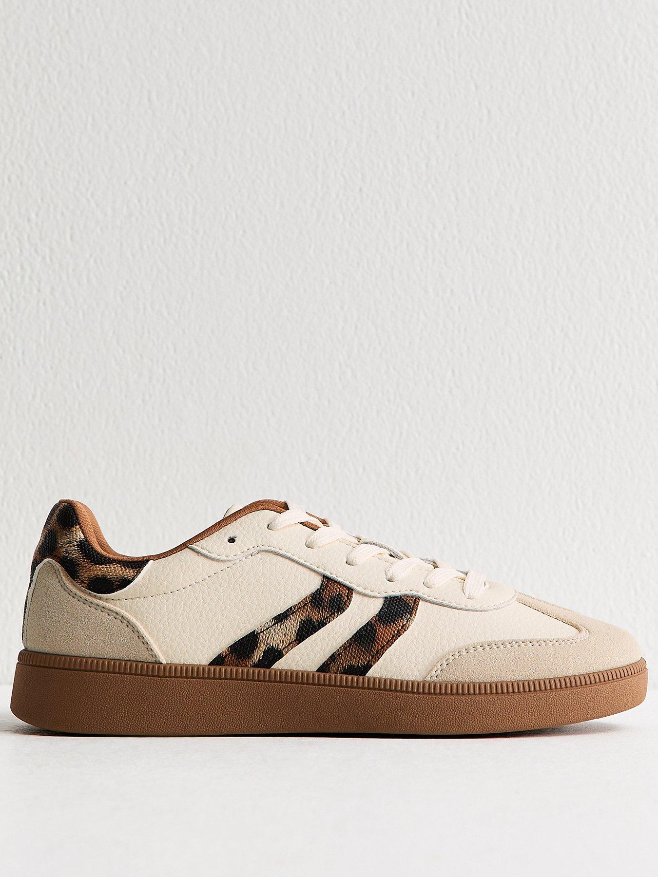 New Look Stone Panelled Faux Suede Leopard Trim Trainers - Grey