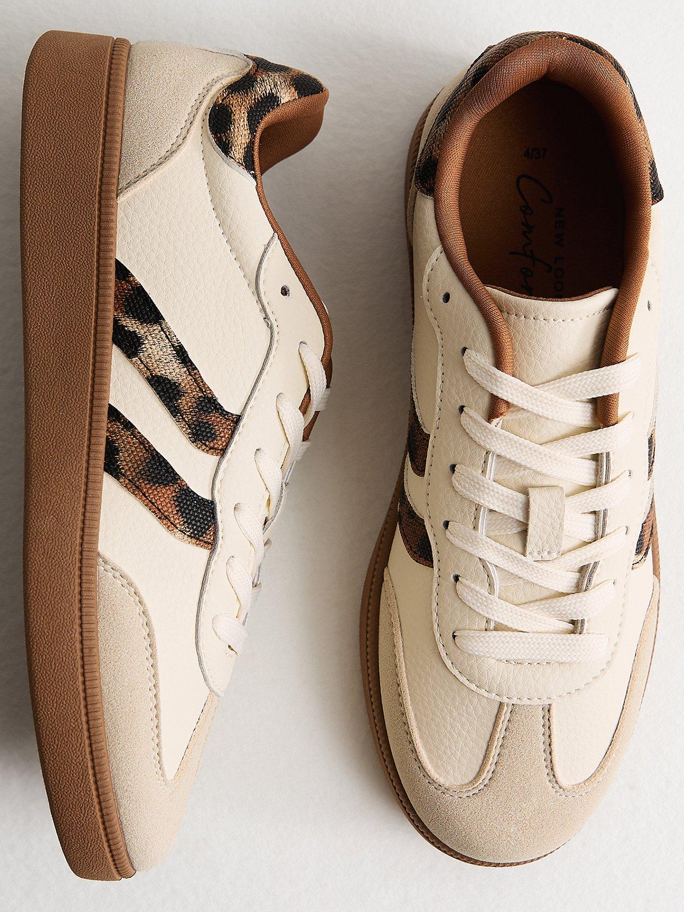 Image 3 of 5 of New Look Stone Panelled Faux Suede Leopard Trim Trainers - Grey