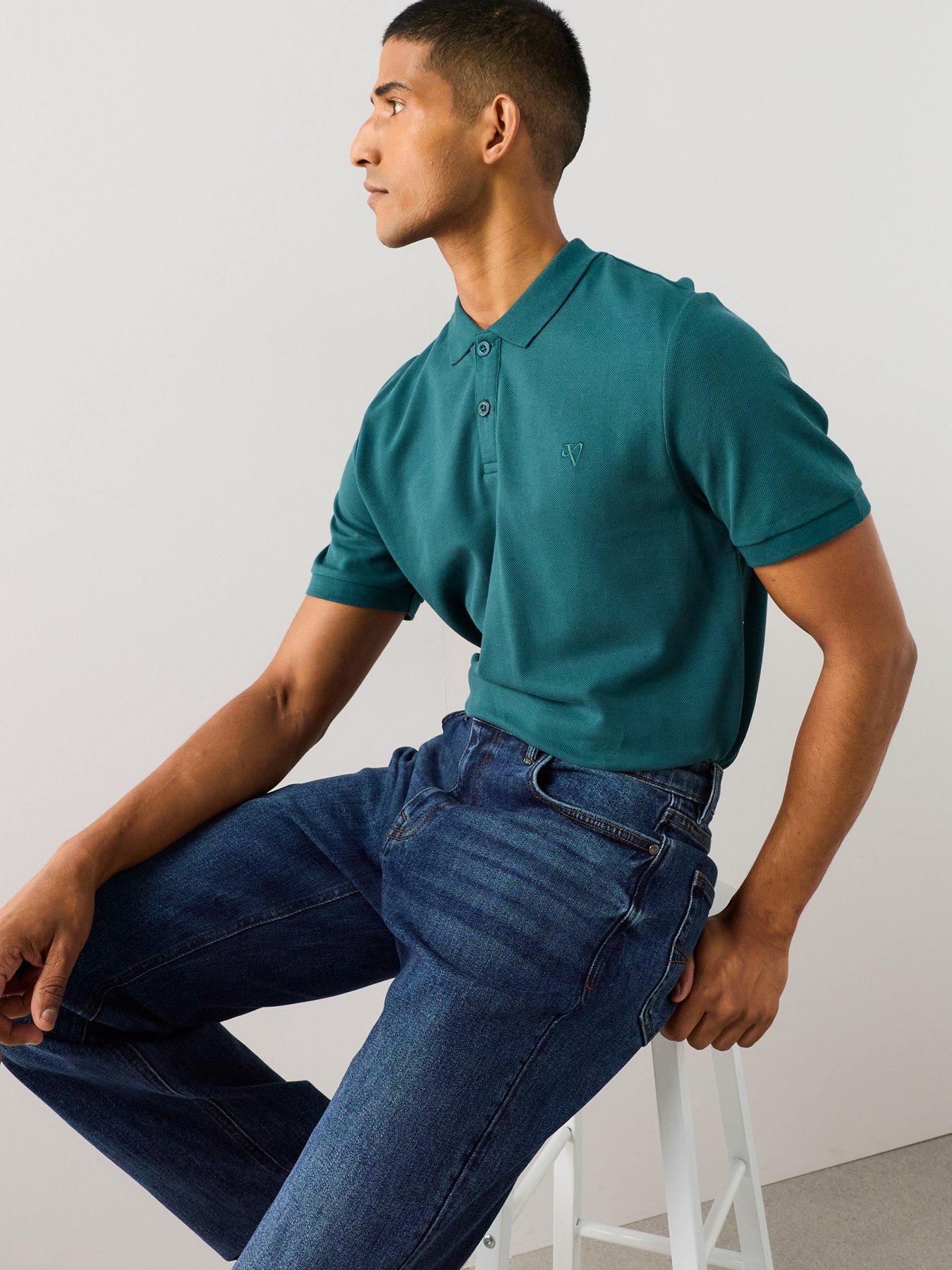 Image 4 of 7 of The Very Collection Short Sleeve Pique Polo Shirt - Teal Blue