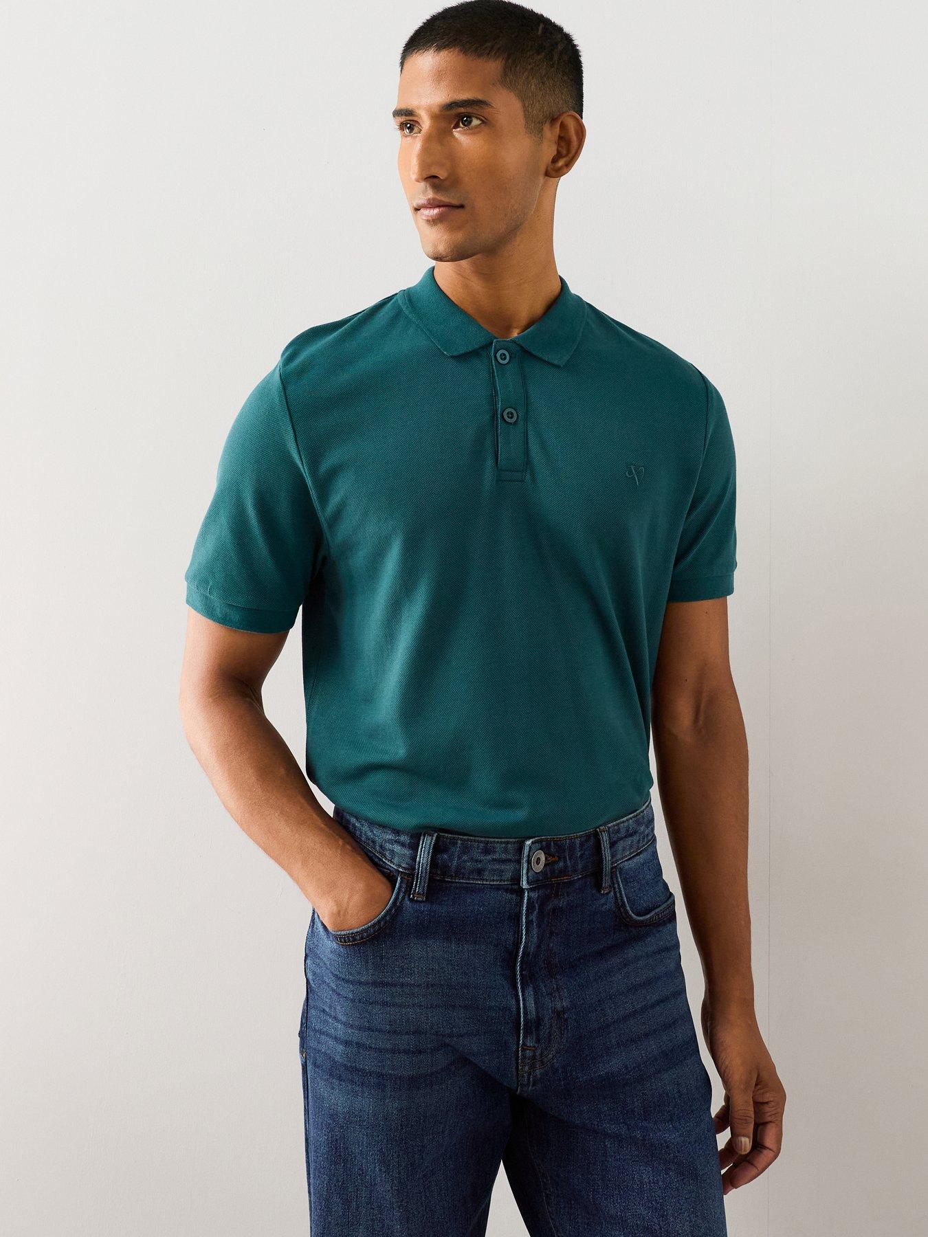 Image 5 of 7 of The Very Collection Short Sleeve Pique Polo Shirt - Teal Blue