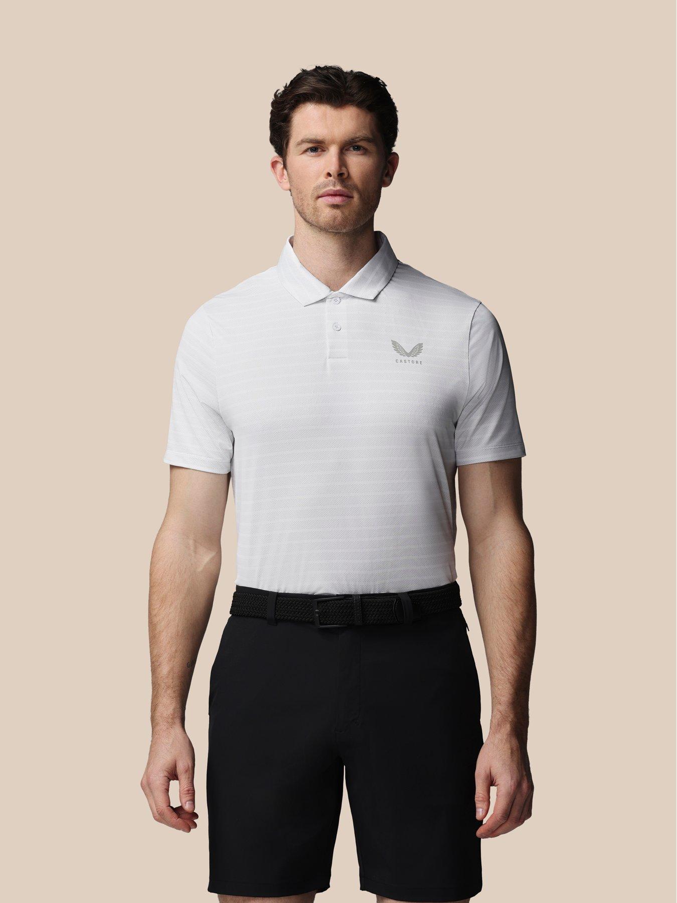 Castore: Mens Striped Polo- White