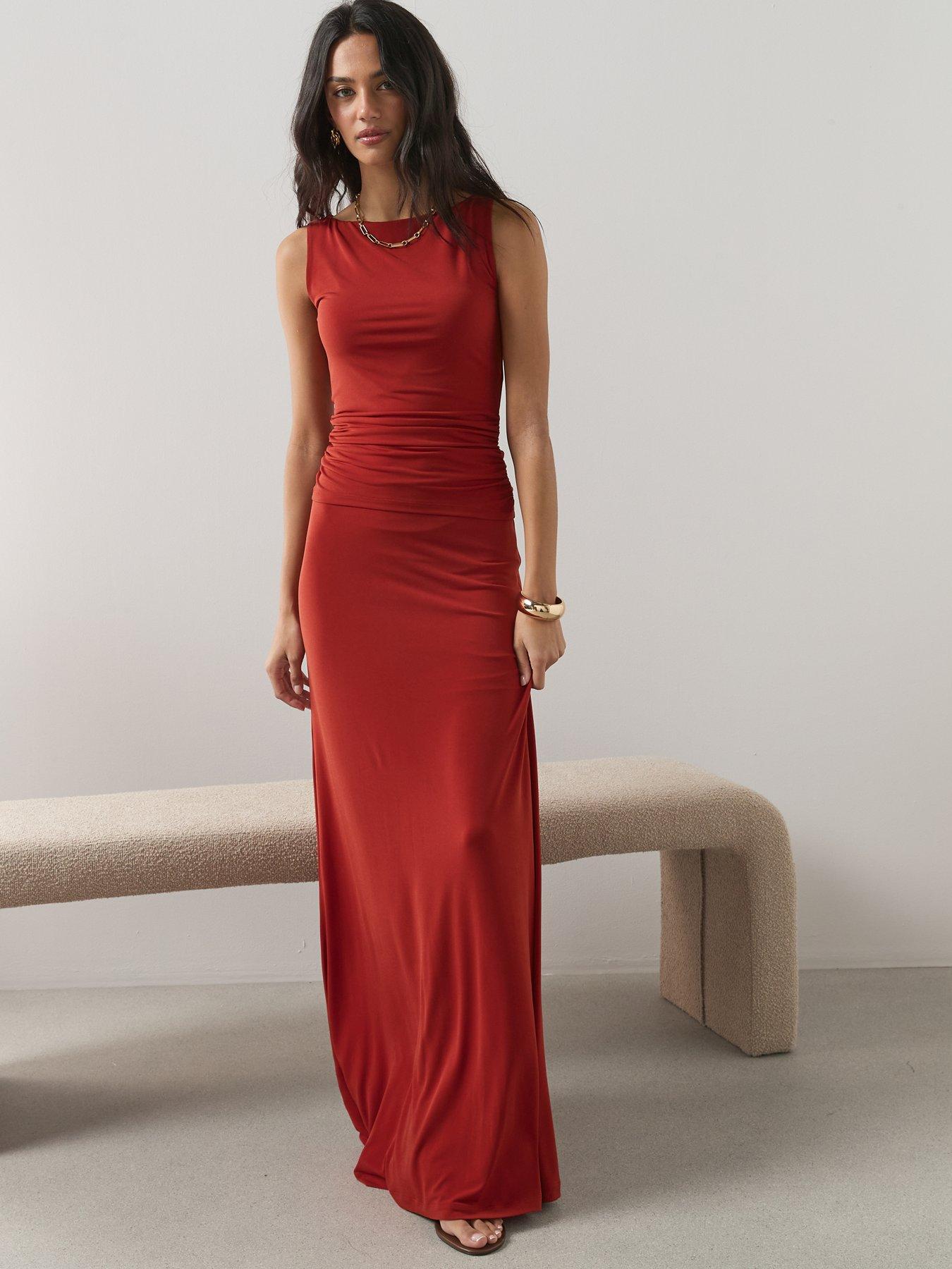 Image 3 of 6 of The Very Collection Ruched Slash Neck Top Co-Ord - Red