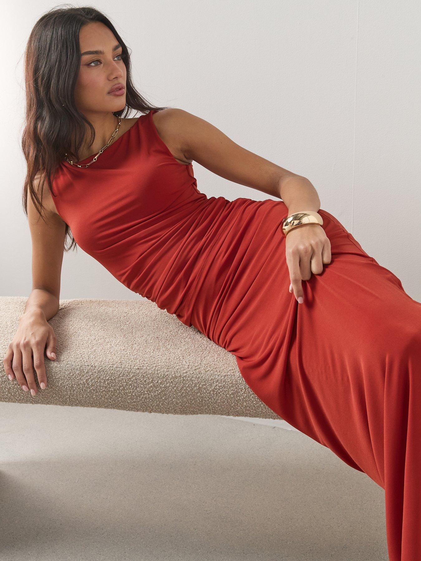 Image 4 of 6 of The Very Collection Ruched Slash Neck Top Co-Ord - Red