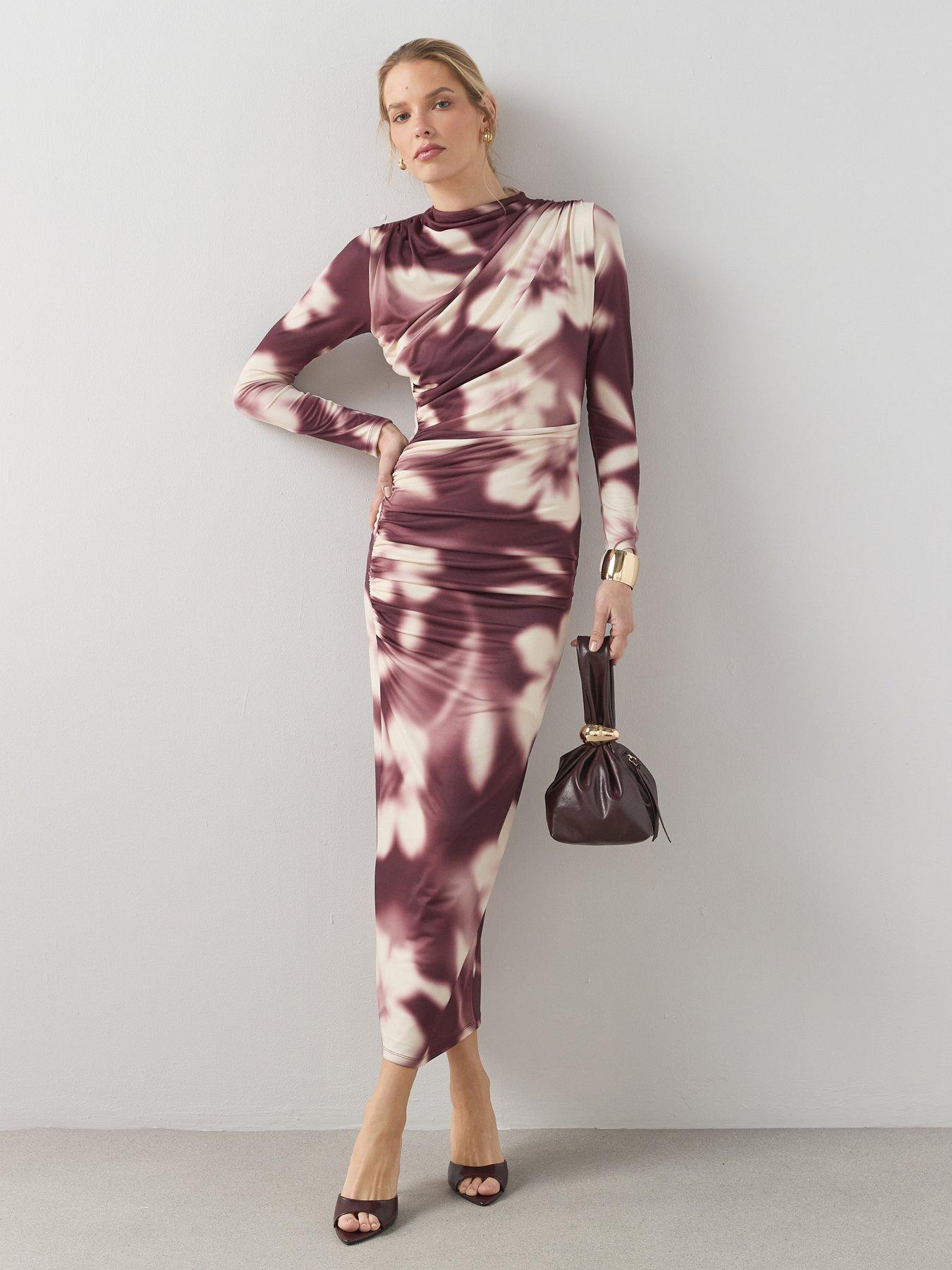 Image 1 of 6 of The Very Collection Ruched Midi Dress - Multi