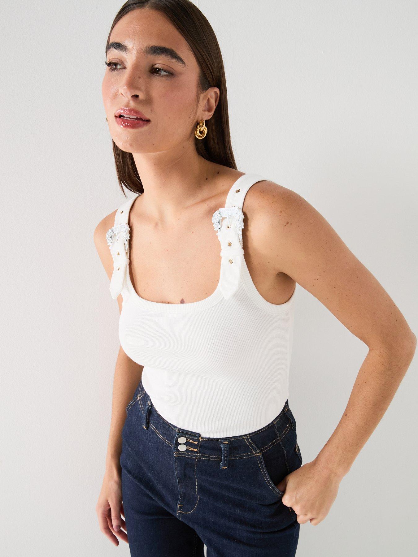 Image 5 of 6 of Versace Jeans Couture Buckle Strap Vest Top - Cream