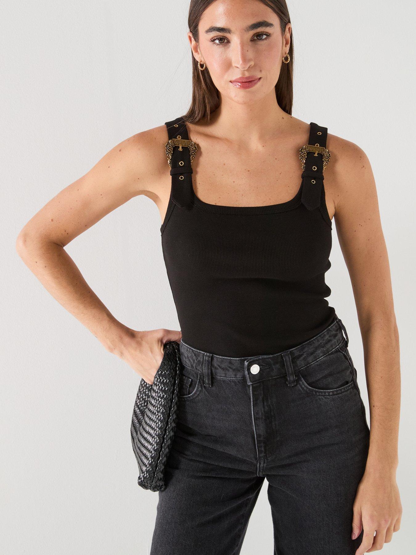 Image 1 of 4 of Versace Jeans Couture Buckle Strap Vest Top - Black