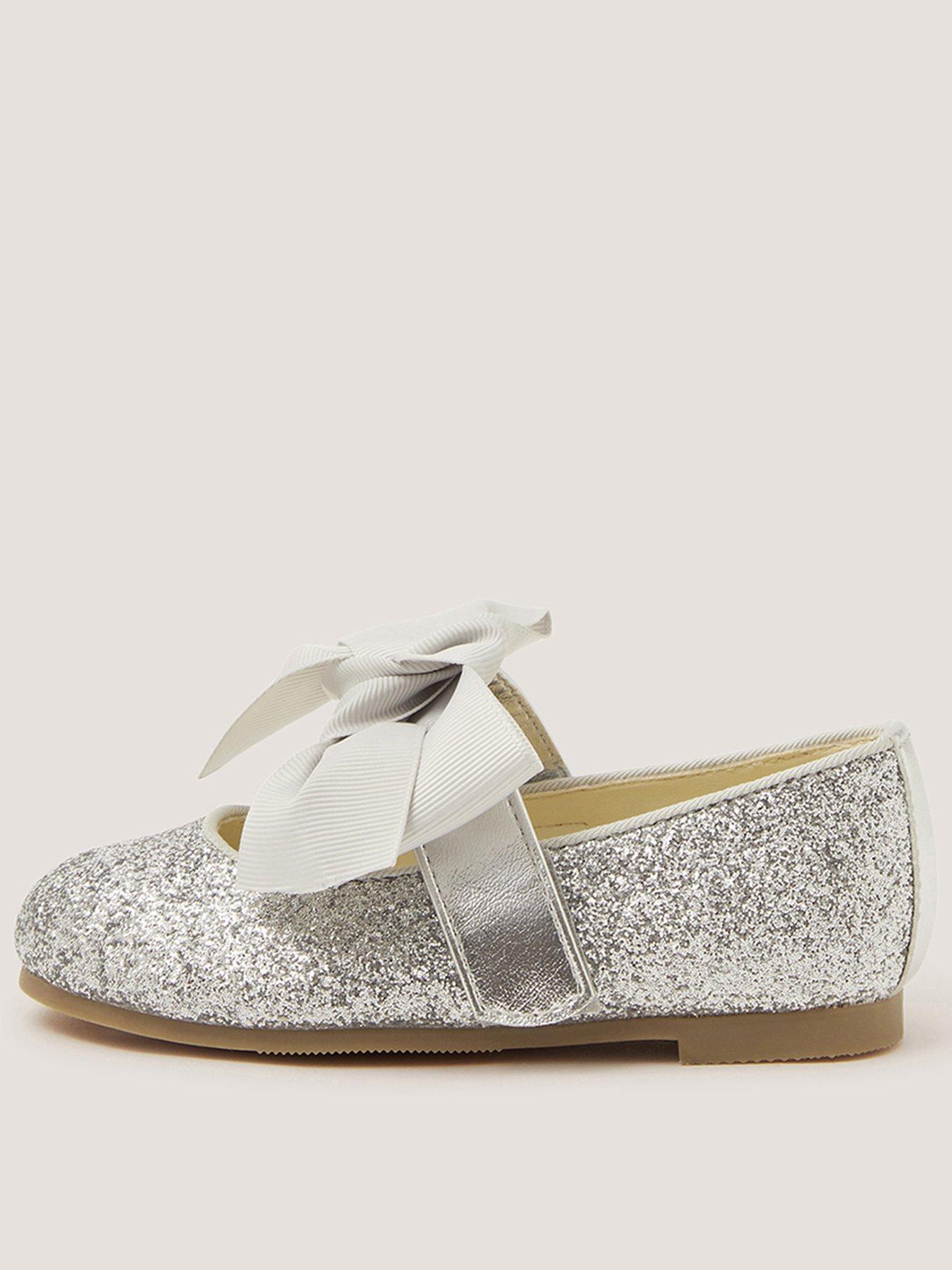 Monsoon Baby Girls Sparkle Bow Ballerina Shoes - Silver