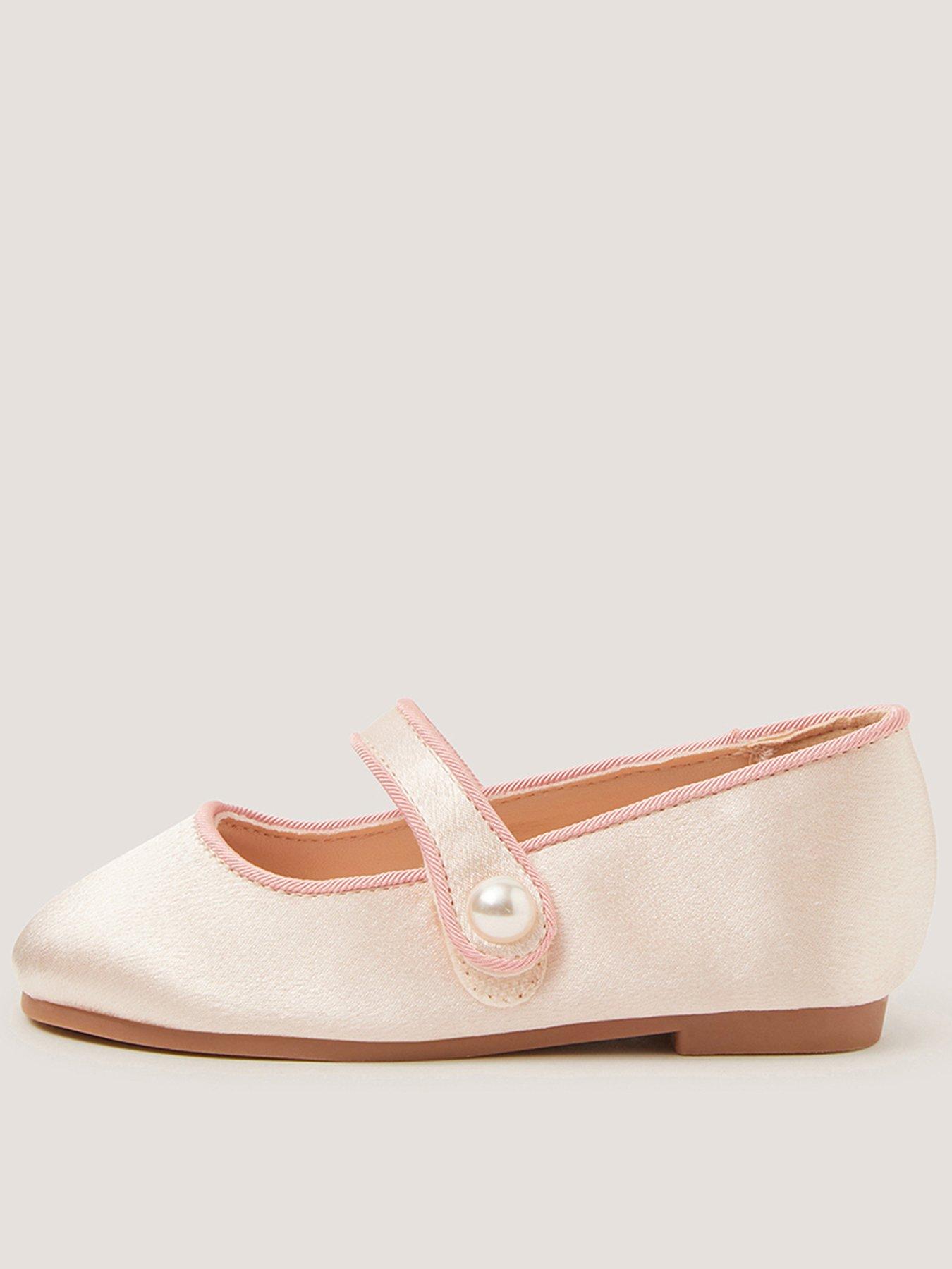 Image 1 of 3 of Monsoon Baby Girls Satin Pearl Walker Shoes - Light Cream
