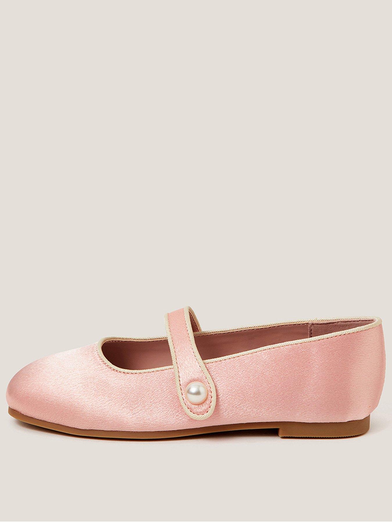Monsoon Girls Satin Pearl Ballerina Shoes - Pink
