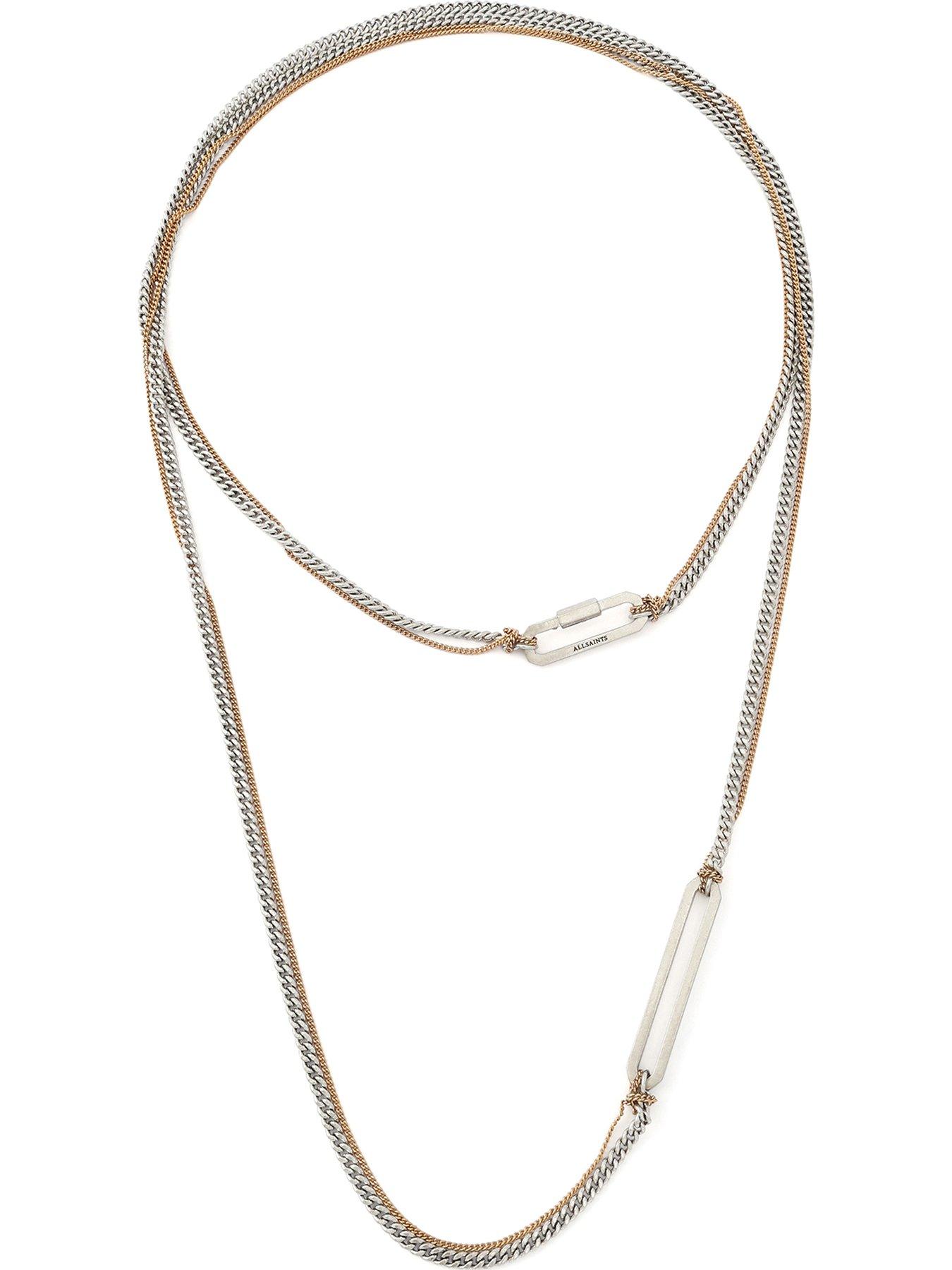 AllSaints Crystal Multi Chain Long Station Necklace - Silver