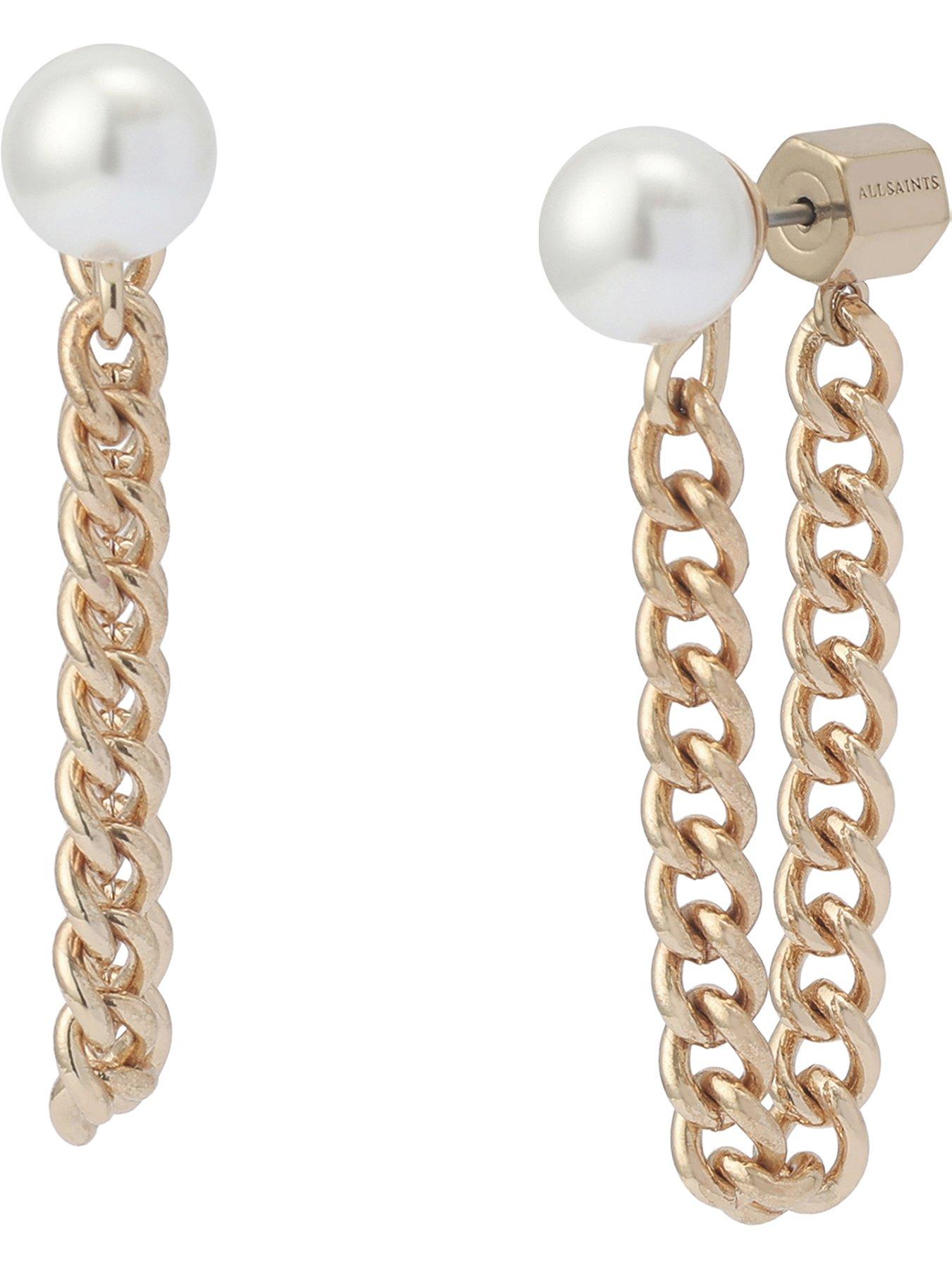 AllSaints Pearl Chain Front Back Earrings - Gold
