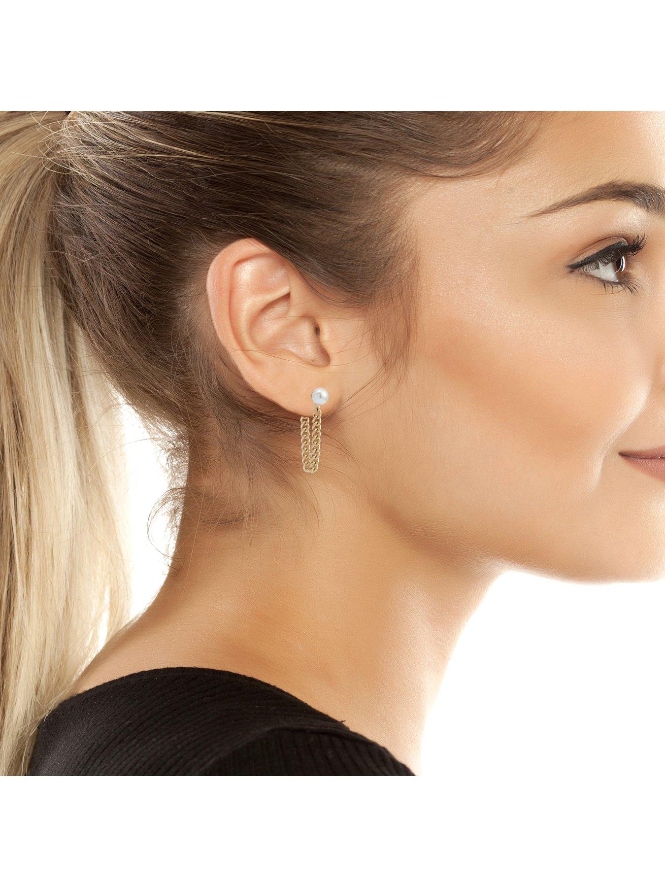 Image 2 of 4 of AllSaints Pearl Chain Front Back Earrings - Gold