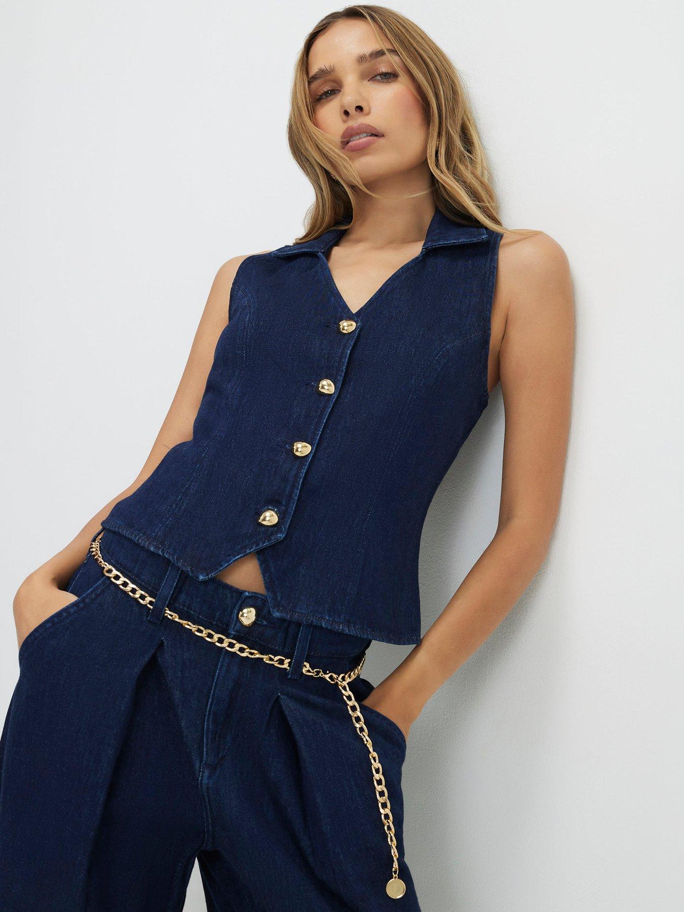 River Island Chloe Collared Denim Waistcoat - Blue
